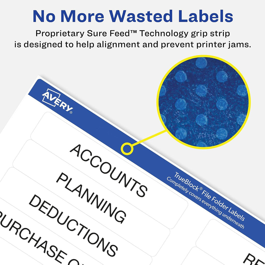 Avery TrueBlock File Folder Labels,2/3' x 3-7/16',1,500 Printable Labels,White,Permanent (5366),(Pack of 5)