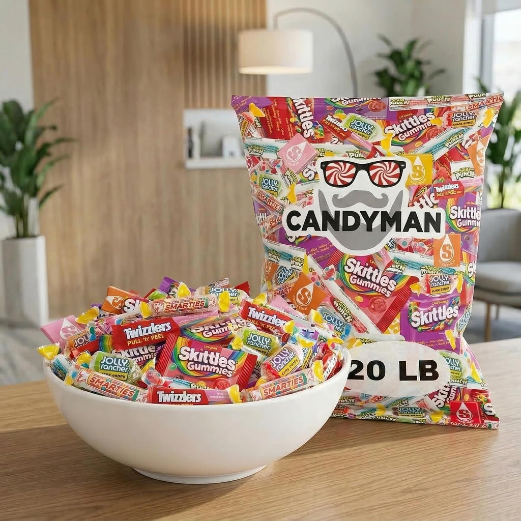 CANDYMAN Assorted Candy Variety Pack 20lbs, Candy Bulk Individually Wrapped, Party Favors Goodie Bags, Pinata Stuffers, Birthday Parties, Father's Day, Ship Cold