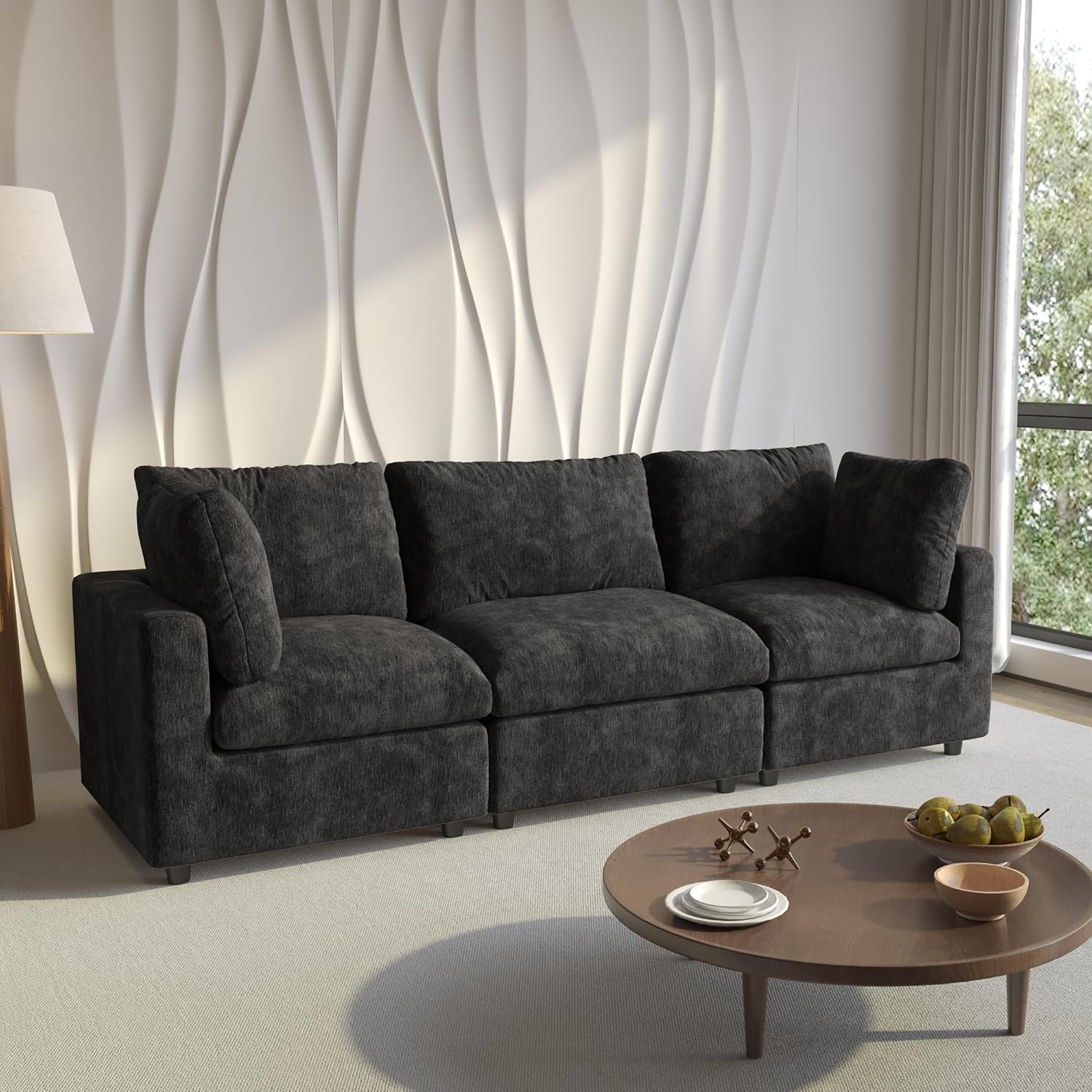 WJShome Cloud Sectional Couches for Living Room,100.5' Convertible Love Seat, 3 Seater Modular Sectional Sofa,Deep Seater Furniture Sets,Black