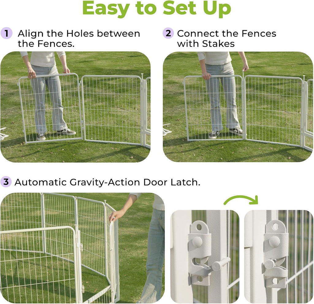 SunsGrove Garden Fence with Gate, 32 in(H) x 35.7 ft(L) 16 Panels Heavy Duty Metal Animal Barrier Fence for Yard, Suitable for Indoor or Outdoor Dog Pet Fence, Garden Fence Border, White