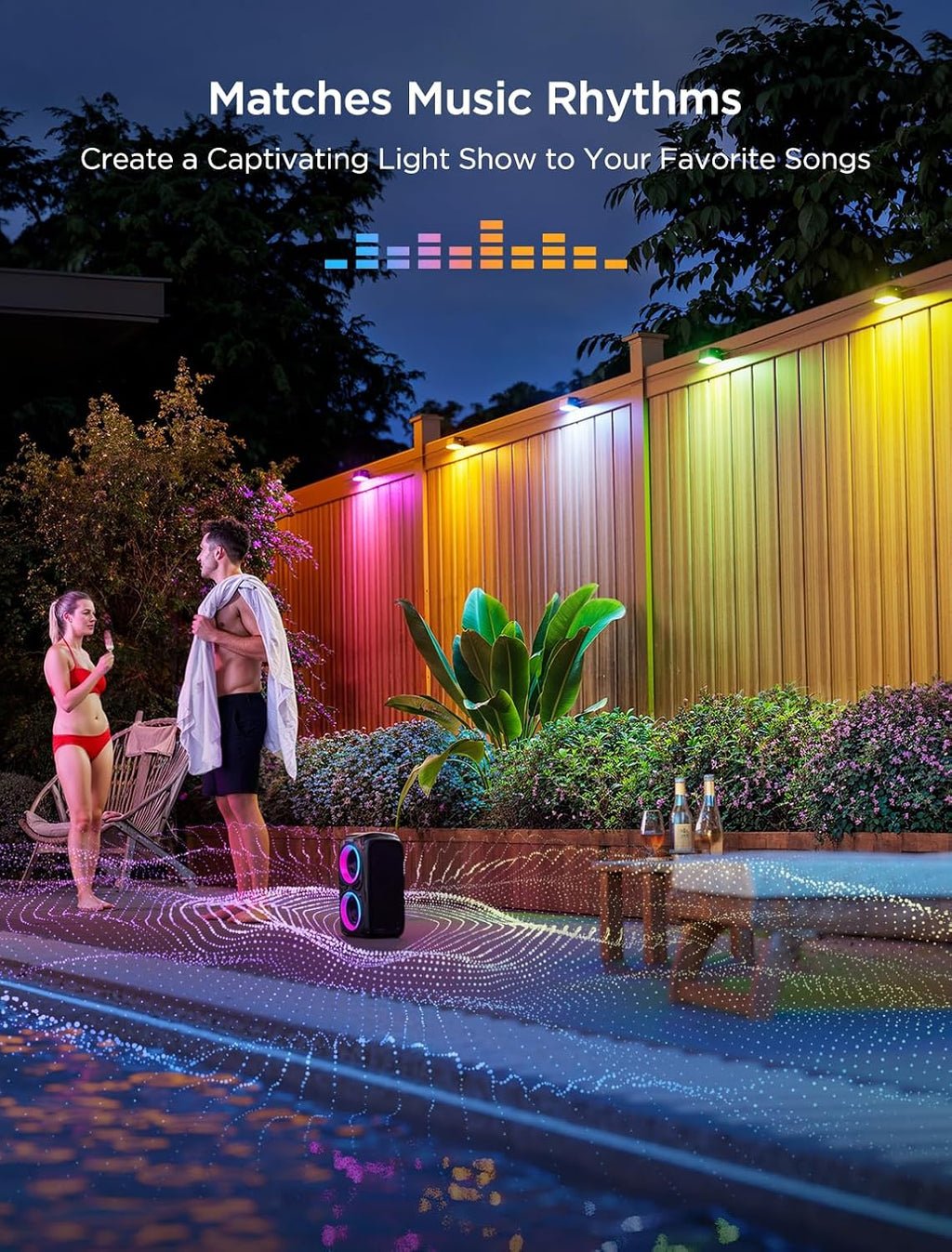 Govee Outdoor Deck Lights, Multicolor Outdoor Fence Lights, IP65 Waterproof Outdoor Lights with Smart Control, Preset Sences, Music Mode for Patio Decor, Wired 12 Packs (72ft)