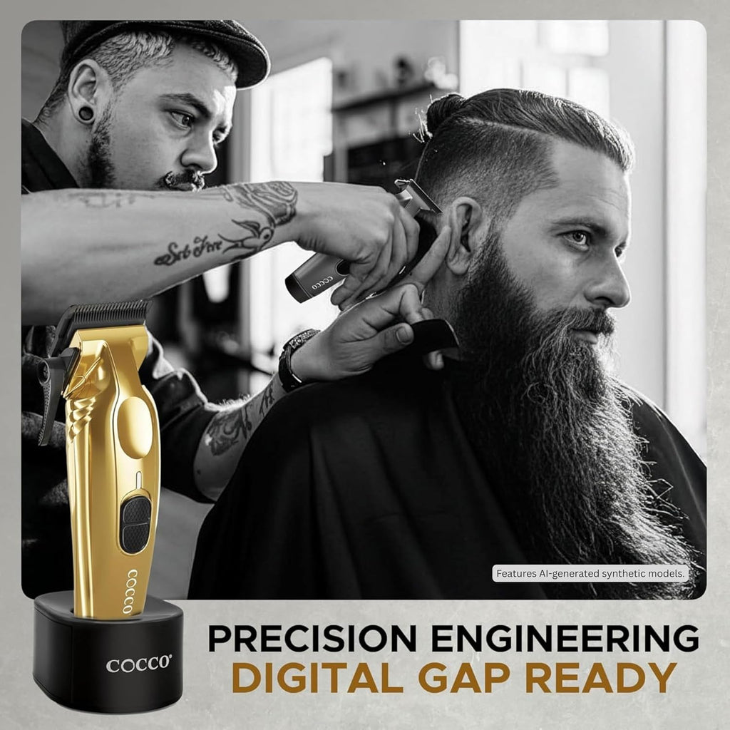 Cocco Veloce Pro Clipper, Digital Gap Ambassador Graphene Taper Blade Professional Hair Clippers, High-Torque BLDC Motor, All-Metal, Cordless, Charging Base Included