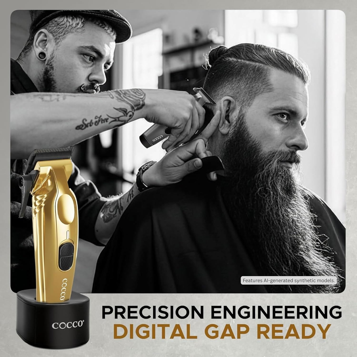 Cocco Veloce Pro Clipper, Digital Gap Ambassador Graphene Taper Blade Professional Hair Clippers, High-Torque BLDC Motor, All-Metal, Cordless, Charging Base Included
