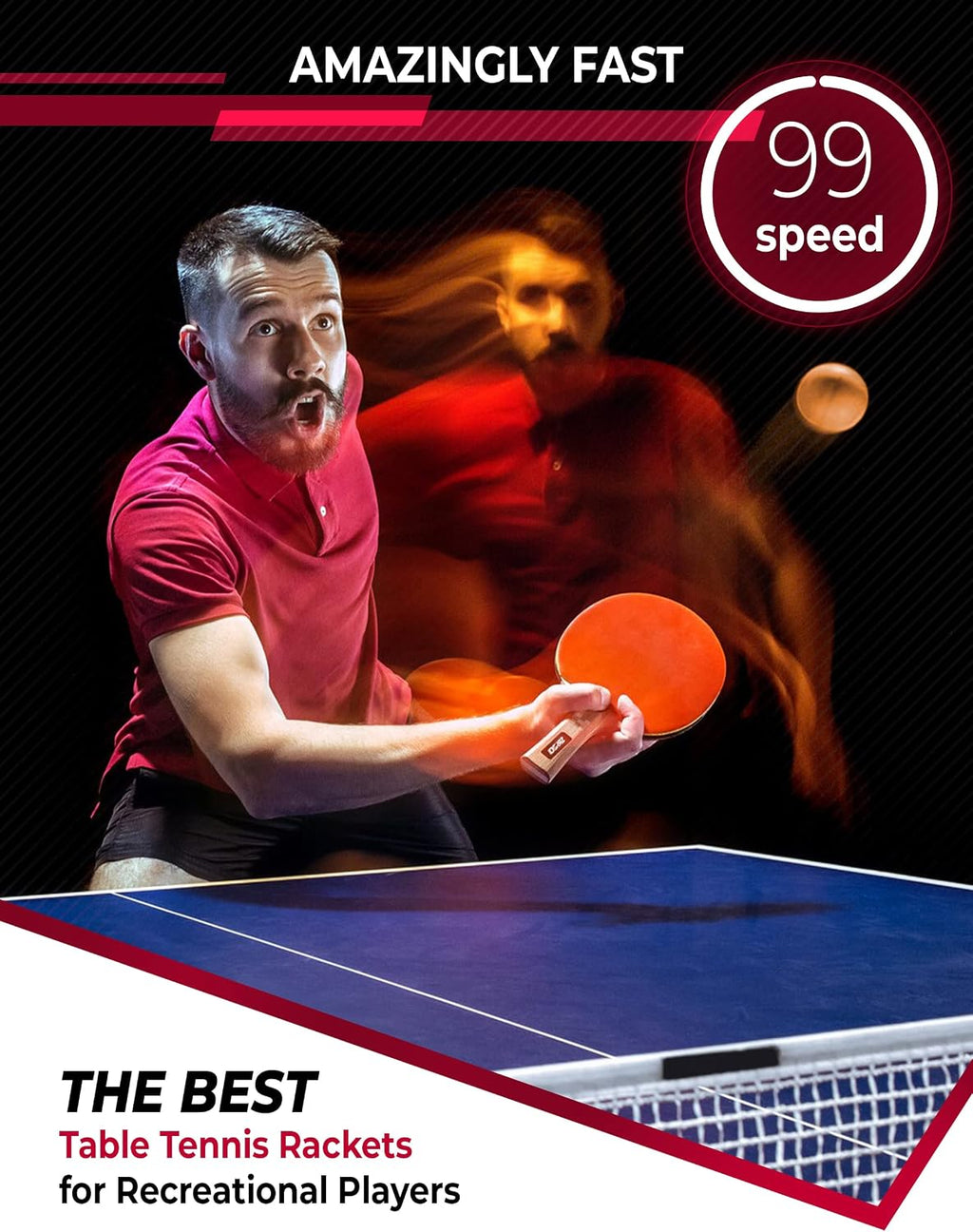 Professional Ping Pong Paddle with ITTF Rubber and Carrying Case | Table Tennis Racket with Speed 99, Spin 93, Control 90, Improves Accuracy and Consistency