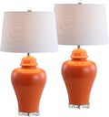 JONATHAN Y 27' Orange Ceramic Urn Table Lamp Set of 2 for Living Room, Bedside Nightstand Lamps for Bedroom, Farmhouse Decor with White Linen Shade, LED Bulbs Included (JYL4020B-SET2)