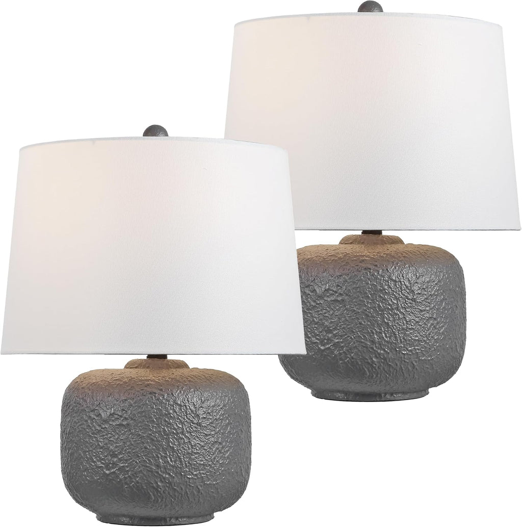 JONATHAN Y 20' Gray Textured Resin Table Lamp Set of 2 for Bedroom, Coastal Farmhouse Nightstand Lamps for Living Room, White Linen Shade, LED Bulbs Included (JYL9208B-SET2)