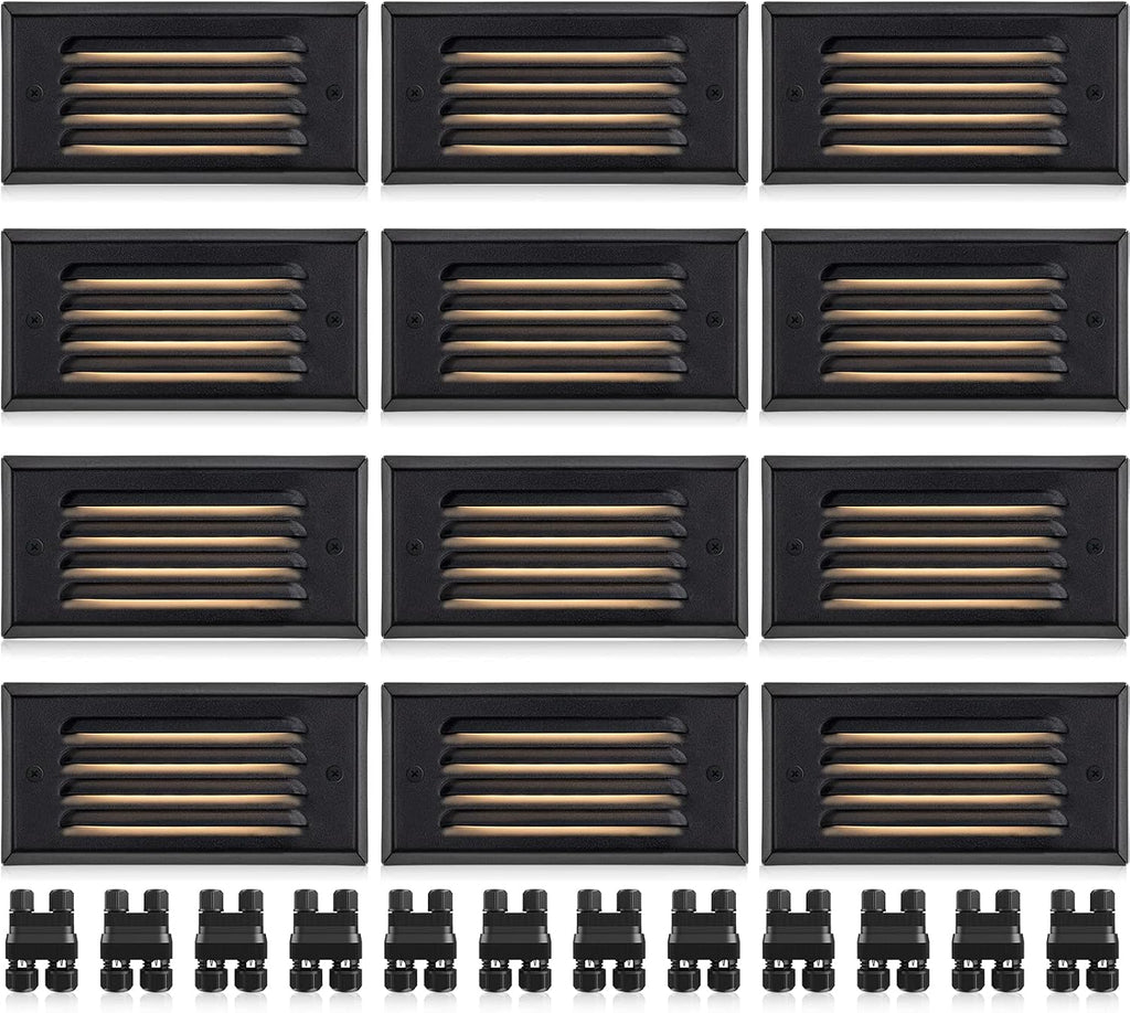 SUNVIE LED Low Voltage Step Lights 3000k Step Light Outdoor 5W Low Voltage Deck Lights with Horizontal Louver Faceplate Deck Stair Light for Stairs Fence Post Fastlock2 Connectors Included, 12 Pack