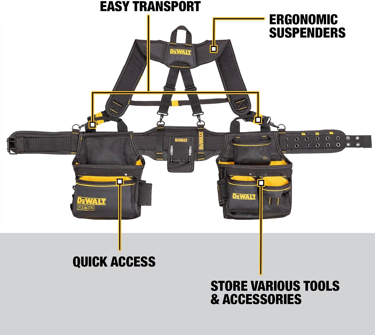 DEWALT Professional Tool Belt Organizer With Suspenders and 25 Pockets, Heavy Duty Construction (DWST540602)