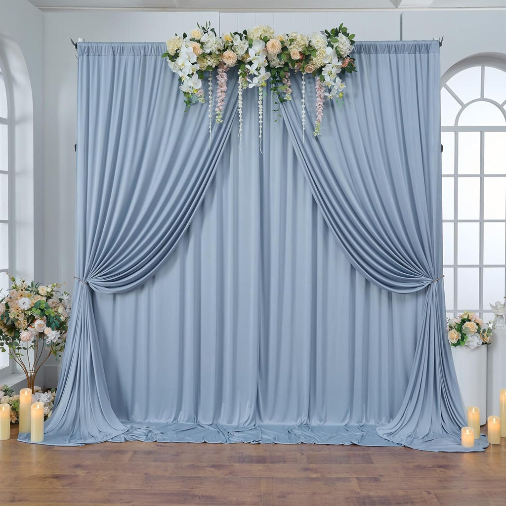 50ftx10ft Wrinkle Free Dusty Blue Backdrop Curtains for Parties, Silky Polyester Photo Backdrop Drapes 10 Panels 5x10ft Back Drop Cloth for Wedding Birthday Baby Shower Photography Background