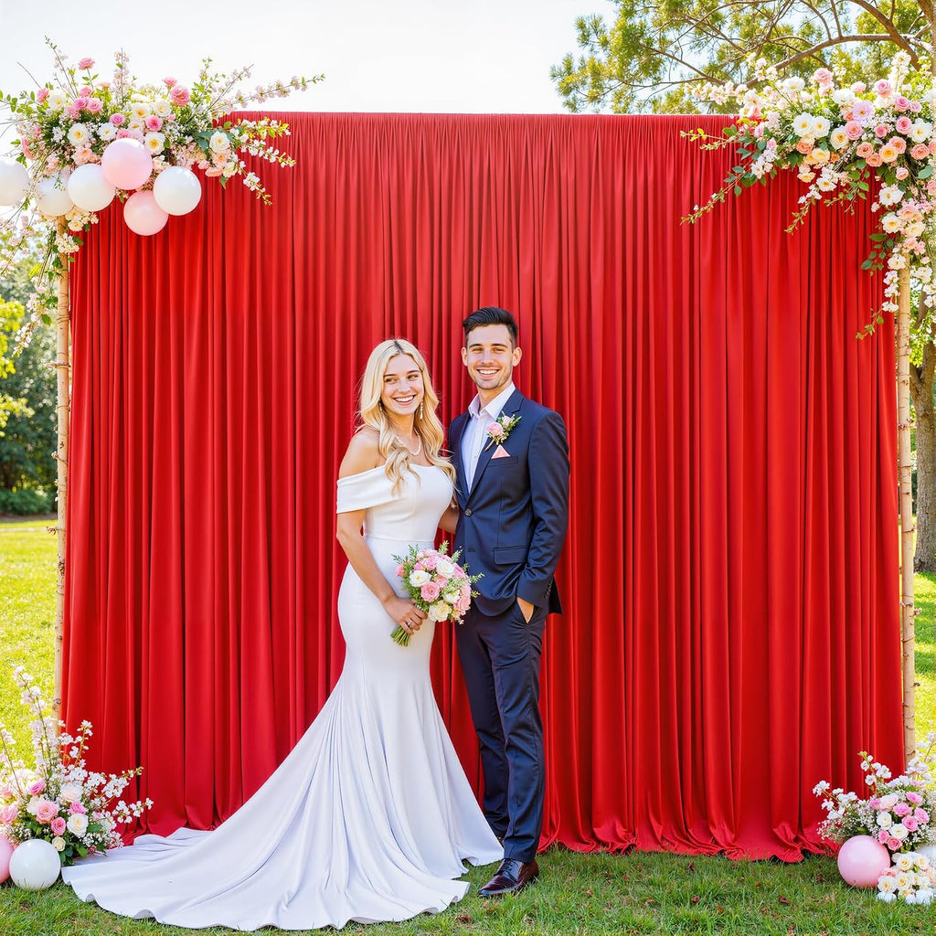 10 Panels Red Backdrop Curtain for Parties Wedding Wrinkle Free Red Photo Curtains Backdrop Drapes Fabric Decoration for Christmas Birthday Party Baby Shower 50ft(W) x 10ft(H)