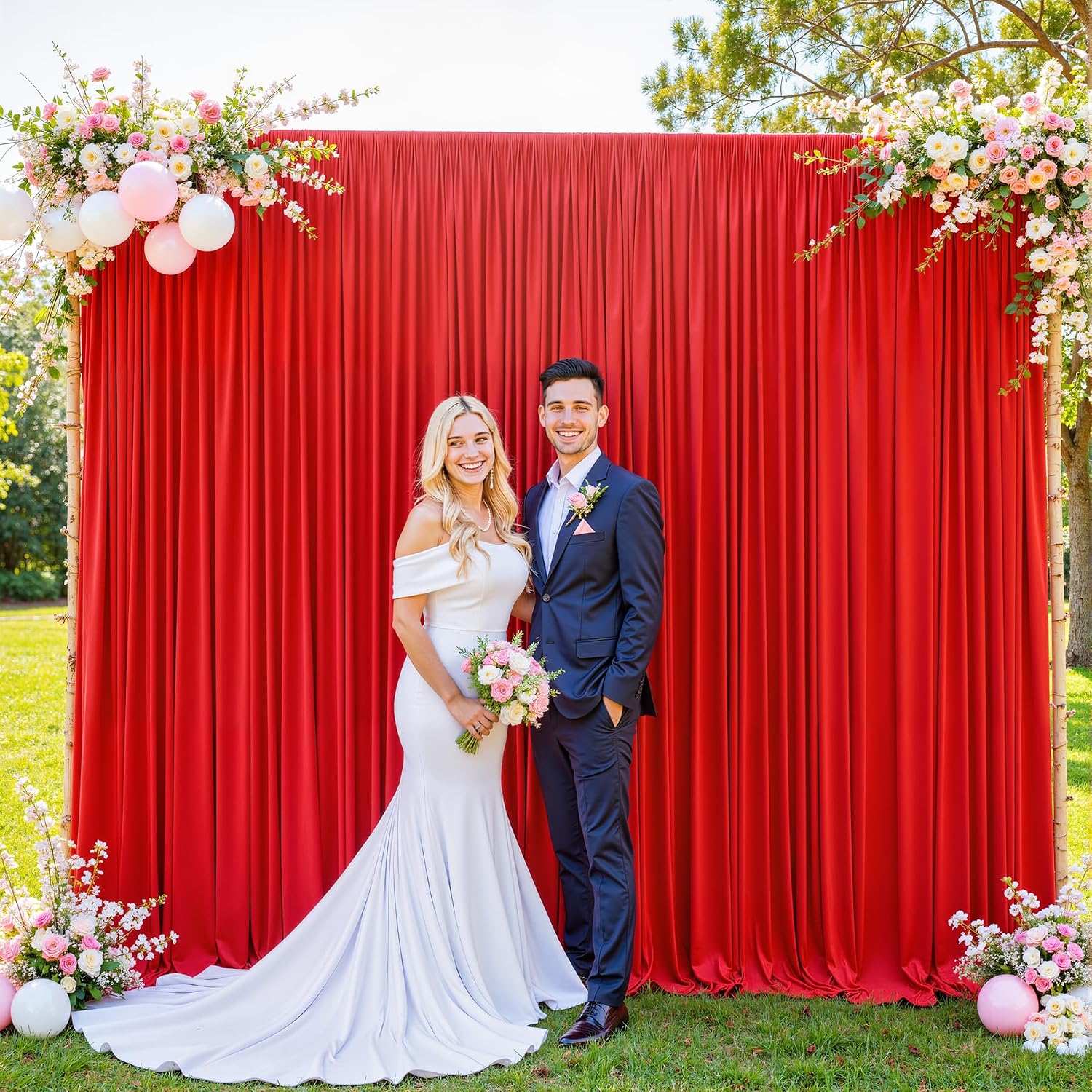 10 Panels Red Backdrop Curtain for Parties Wedding Wrinkle Free Red Photo Curtains Backdrop Drapes Fabric Decoration for Christmas Birthday Party Baby Shower 50ft(W) x 10ft(H)