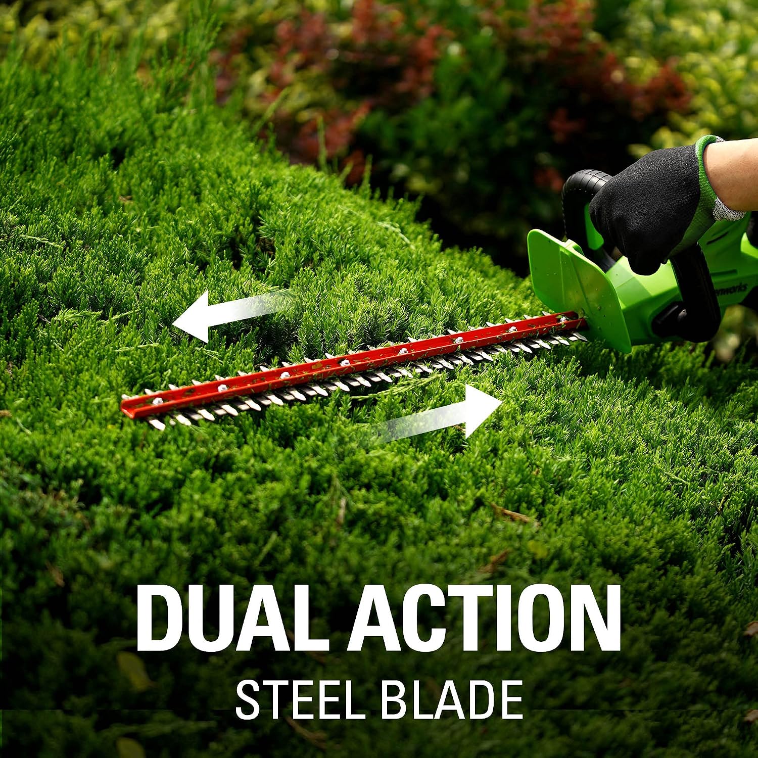 Greenworks 24V 22' Cordless Rotating Handle Hedge Trimmer, 1.5Ah USB Battery and Charger Included