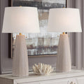 360 Lighting Arizona 28' Tall Modern Coastal Table Lamps Set of 2 Pull Chain Beige Faux Sandstone Finish Fabric White Shade Living Room Bedroom Bedside Nightstand House Office Home Reading