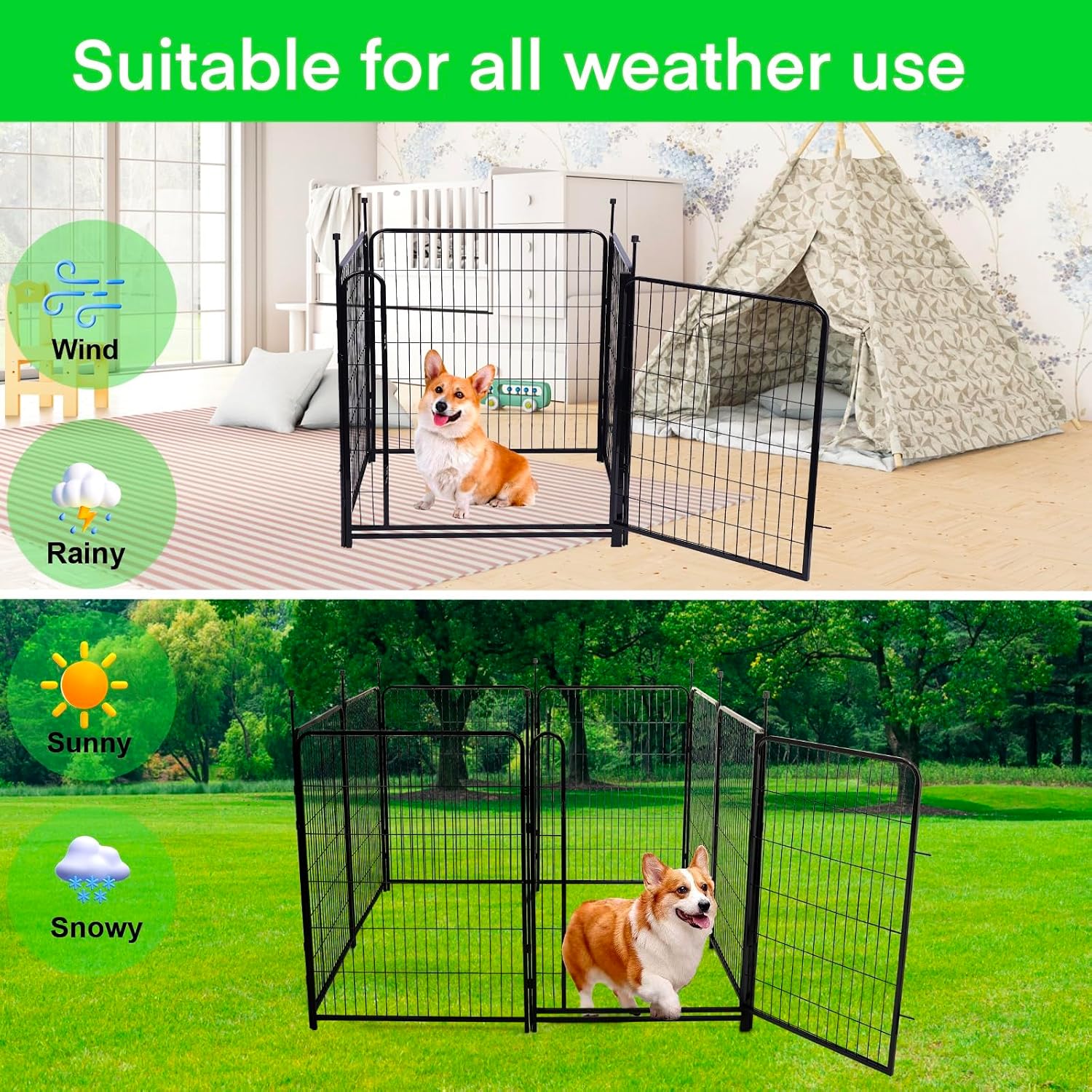 Tall Garden Fences and Borders for Dogs, 48 inch High Garden Fence, 8 Panels Total 17.7 Ft, 21 in Wide Low Threshold Gate. Modular Fencing, Dog Fence Outdoor for Yard. Vegetable Garden Fence