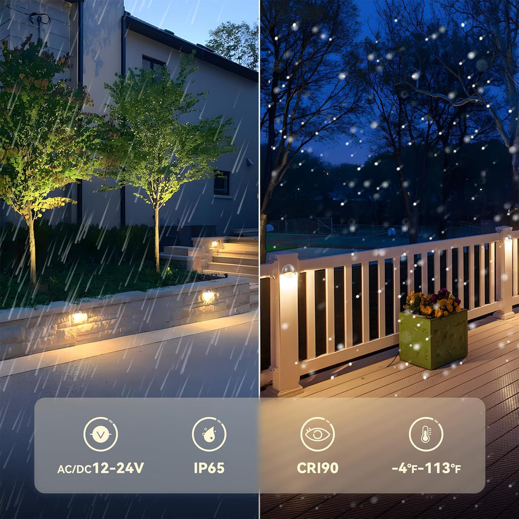 LEONLITE 12-Pack Update 5CCT LED Low Voltage Deck Lights, 180LM 3.74inch Landscape Step Railing Fence Light, 12-24V AC/DC, CRI90, Die-cast Aluminum Housing & Frosted Glass Lens, UL Cord, Satin Nickel