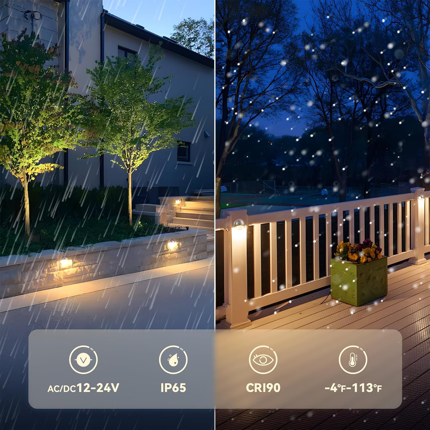 LEONLITE 12-Pack Update 5CCT LED Low Voltage Deck Lights, 180LM 3.74inch Landscape Step Railing Fence Light, 12-24V AC/DC, CRI90, Die-cast Aluminum Housing & Frosted Glass Lens, UL Cord, Satin Nickel
