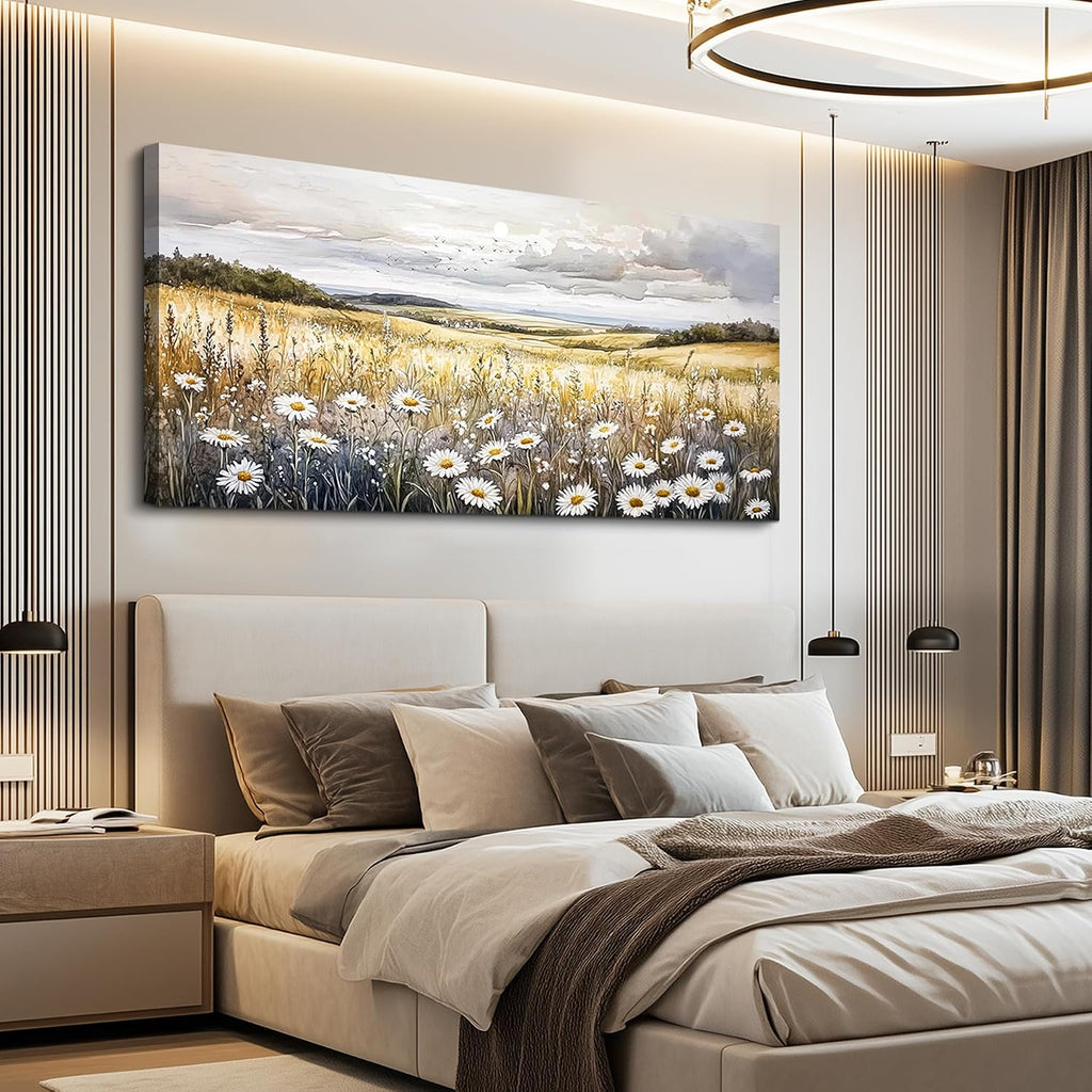 ZUITINGHUA Canvas Wall Art For Living Room Large Wall Decor For Office Bedroom Decoration White Flower Landscape Picture Grassland Painting Artwork Room Wall Mural Aesthetic Home Decor 30x60 In