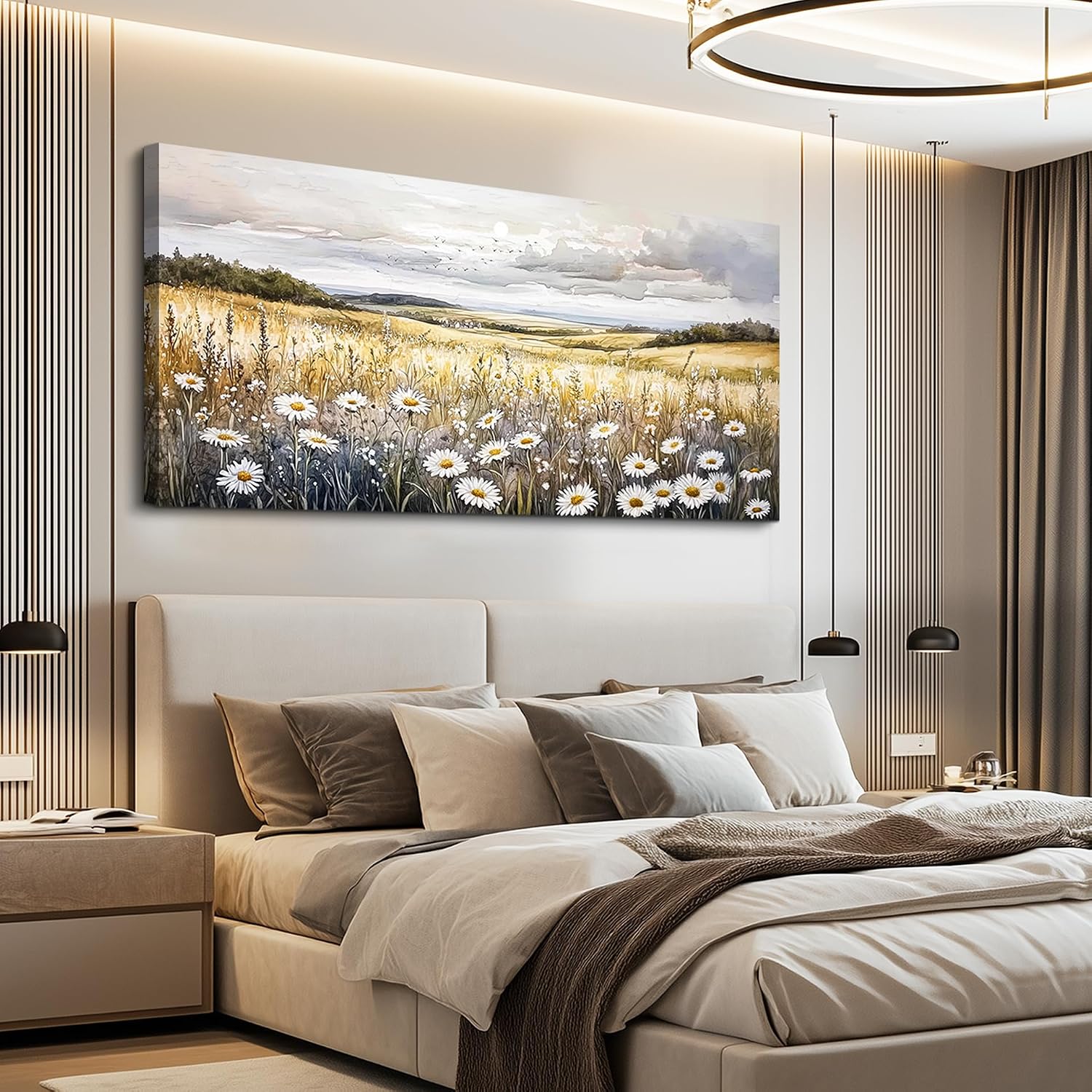 ZUITINGHUA Canvas Wall Art For Living Room Large Wall Decor For Office Bedroom Decoration White Flower Landscape Picture Grassland Painting Artwork Room Wall Mural Aesthetic Home Decor 30x60 In