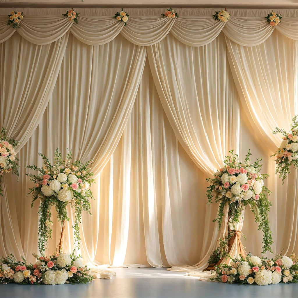 50ftx10ft Wrinkle Free Champagne Backdrop Curtains for Parties, 10 Panels 5x10ft Thick Polyester Backdrop Drapse for Weddings Birthday Photography Background Curtains