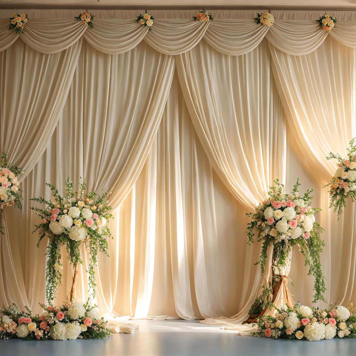 50ftx10ft Wrinkle Free Champagne Backdrop Curtains for Parties, 10 Panels 5x10ft Thick Polyester Backdrop Drapse for Weddings Birthday Photography Background Curtains