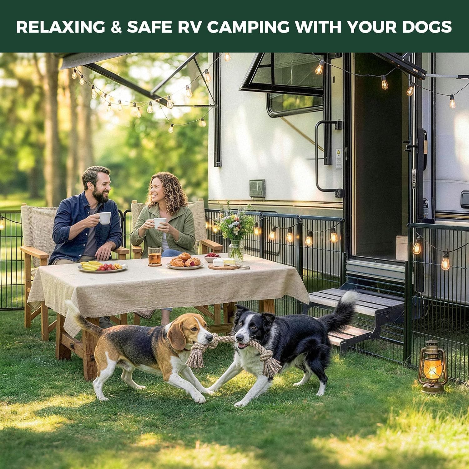 FXW Instant Unleashed Dog Playpen, Portable Pet Fence for Outdoor, RV Trips, and Camping, 32 inch, 16 Panels for Small and Medium Dogs with RV Step Grid│Patented