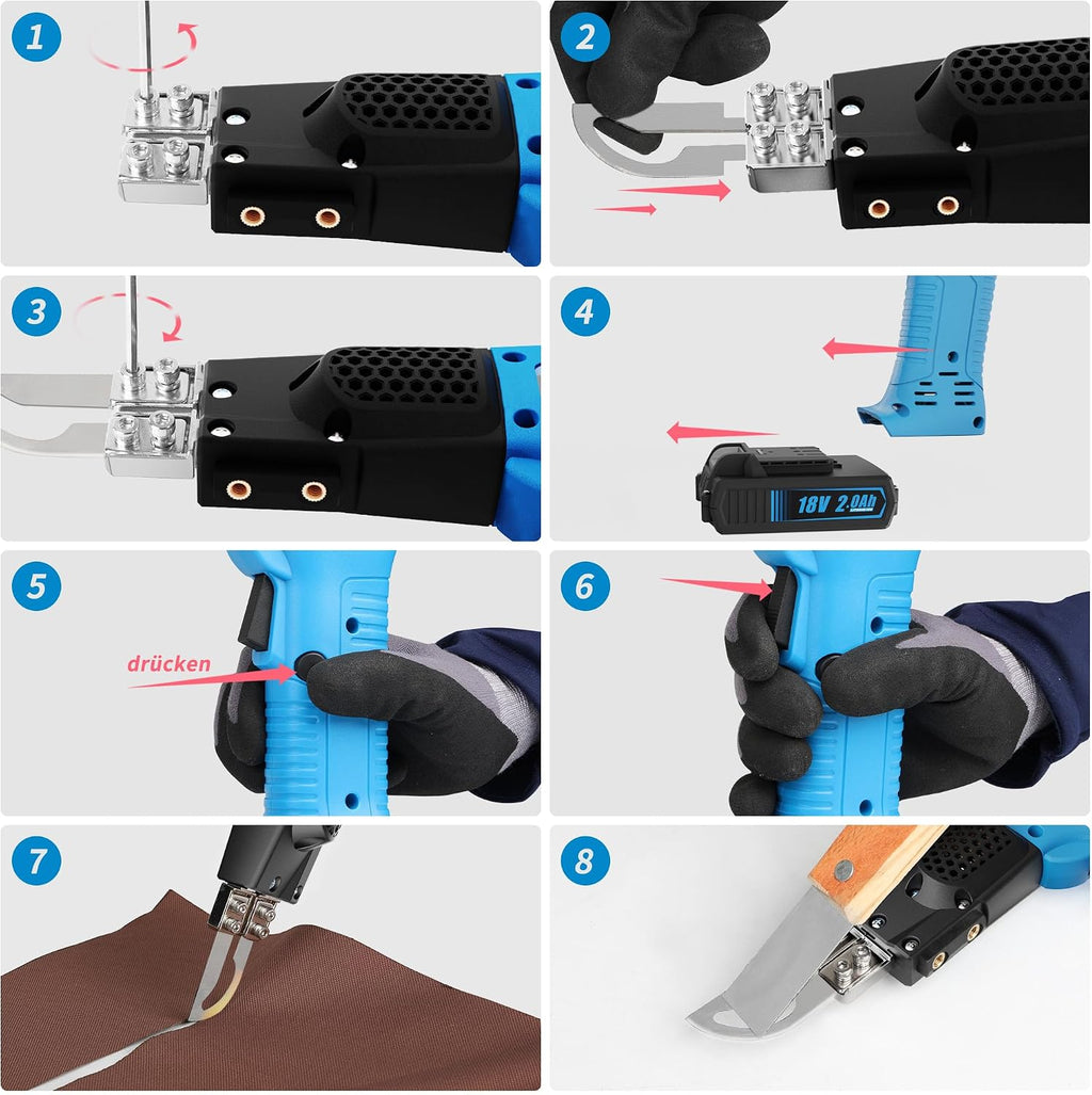 Cordless Air Cooling Pro Electric Hot Knife Kit, 4 Blades Fabric Cutter & Rope Cutting Tool with Heavy-Duty Case & Battery 2.0Ah 18V