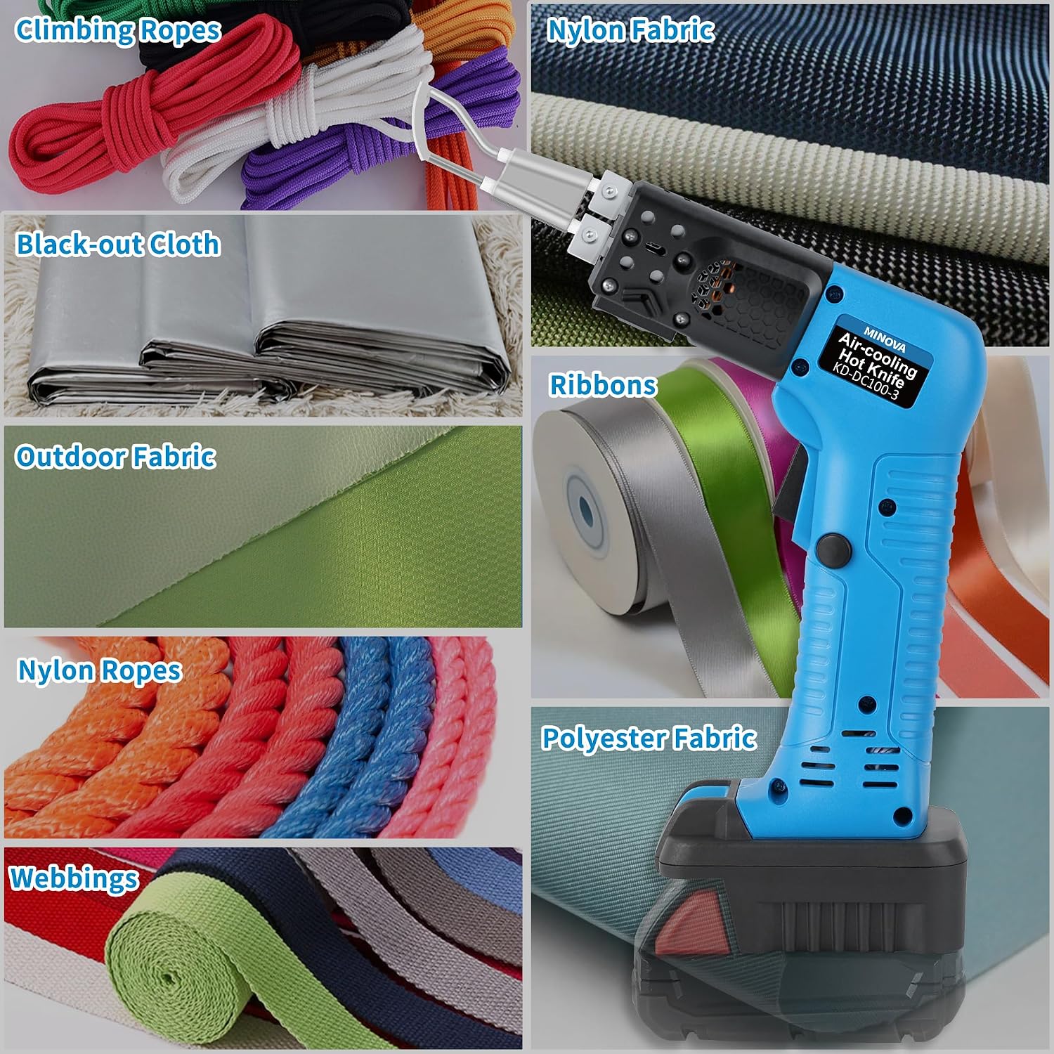 Cordless Air Cooling Pro Electric Hot Knife, Bare Machine 3 Blades Fabric Cutter & Rope Cutting Tool with Heavy-Duty Case & Battery Adapter compatible with MWK Battery Not Included