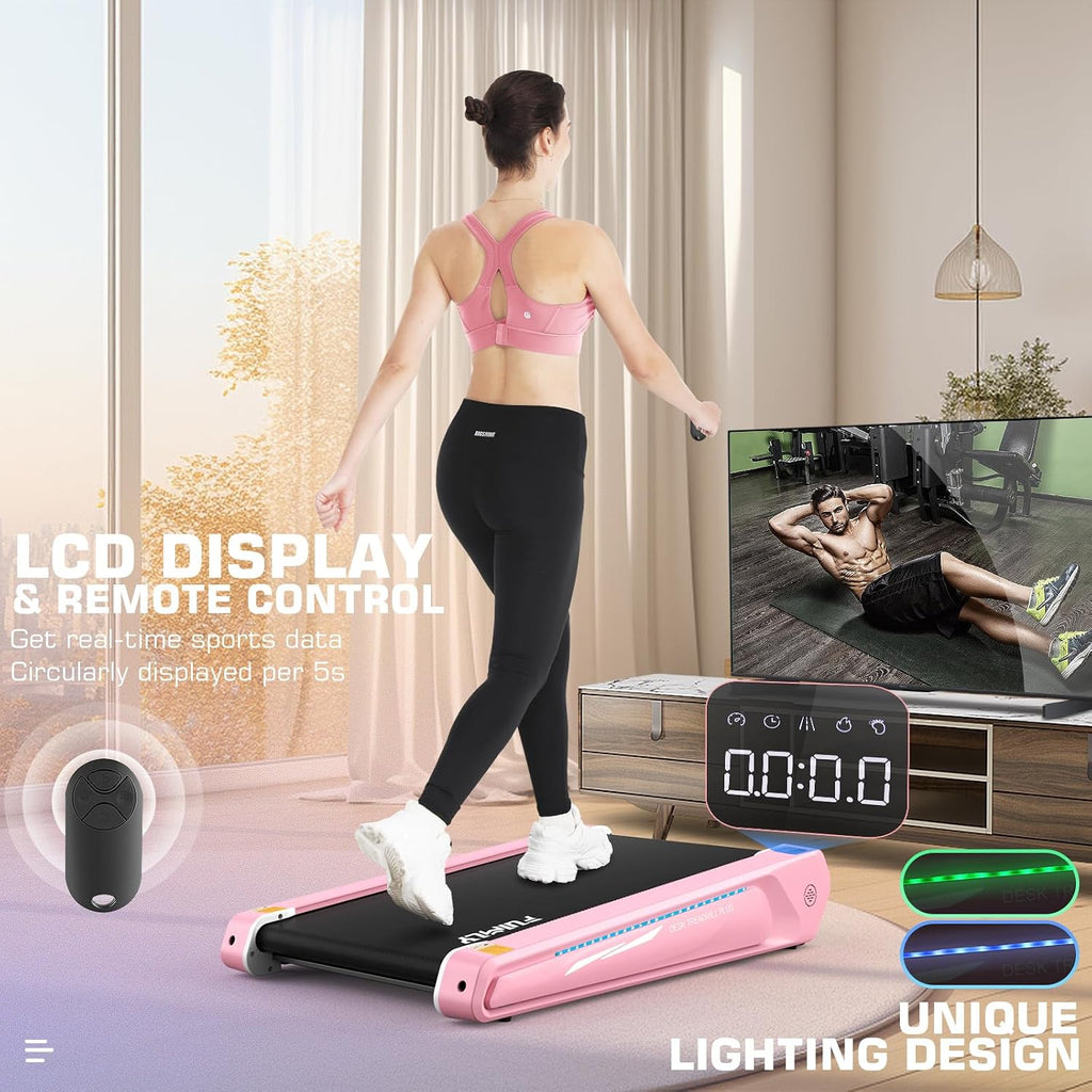 FUNMILY Walking Pad Treadmill with 5% Incline, 2.5HP Smallest Under Desk Treadmill for Home Office, Compact Walking 300lbs Weight Capacity/Remote Control/Lighting Design(Balck Red)