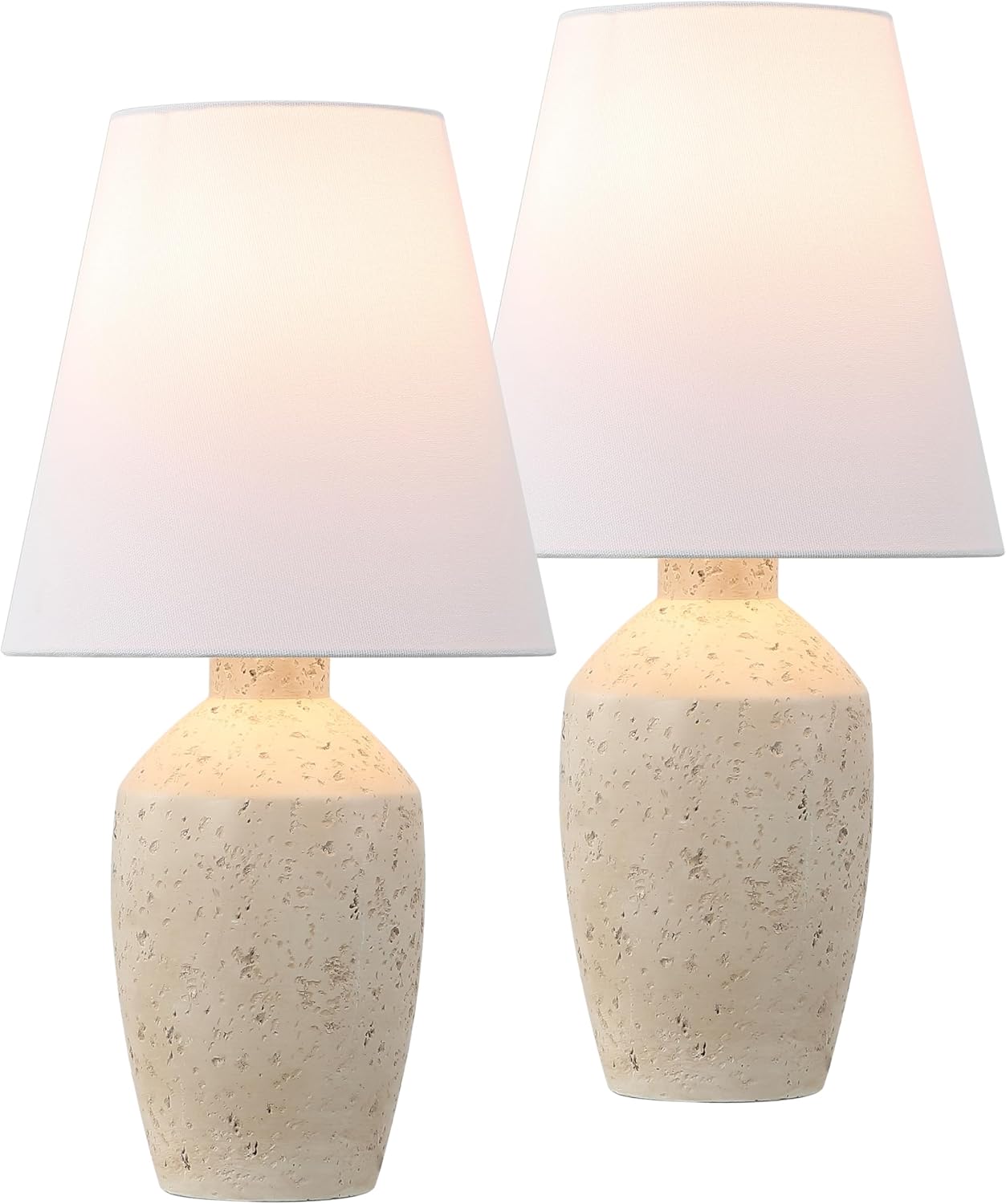 JONATHAN Y 19.5' Matte Cream Modern Table Lamp Set of 2, Minimalist Ginger Jar Lamps for Bedroom Living Room Office, White Linen Shade, LED Bulbs Included (JYL5605B-SET2)
