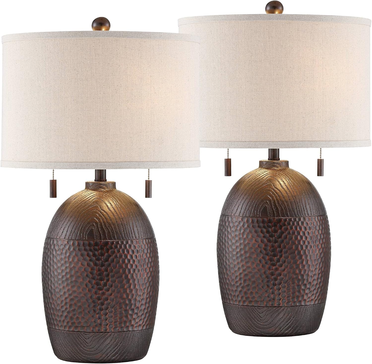 Franklin Iron Works Byron 27 1/2' Tall Farmhouse Rustic Country Cottage Table Lamps Set of 2 Pull Chain Brown Living Room Bedroom Bedside Nightstand House Office Home Reading Kitchen Oatmeal Shade