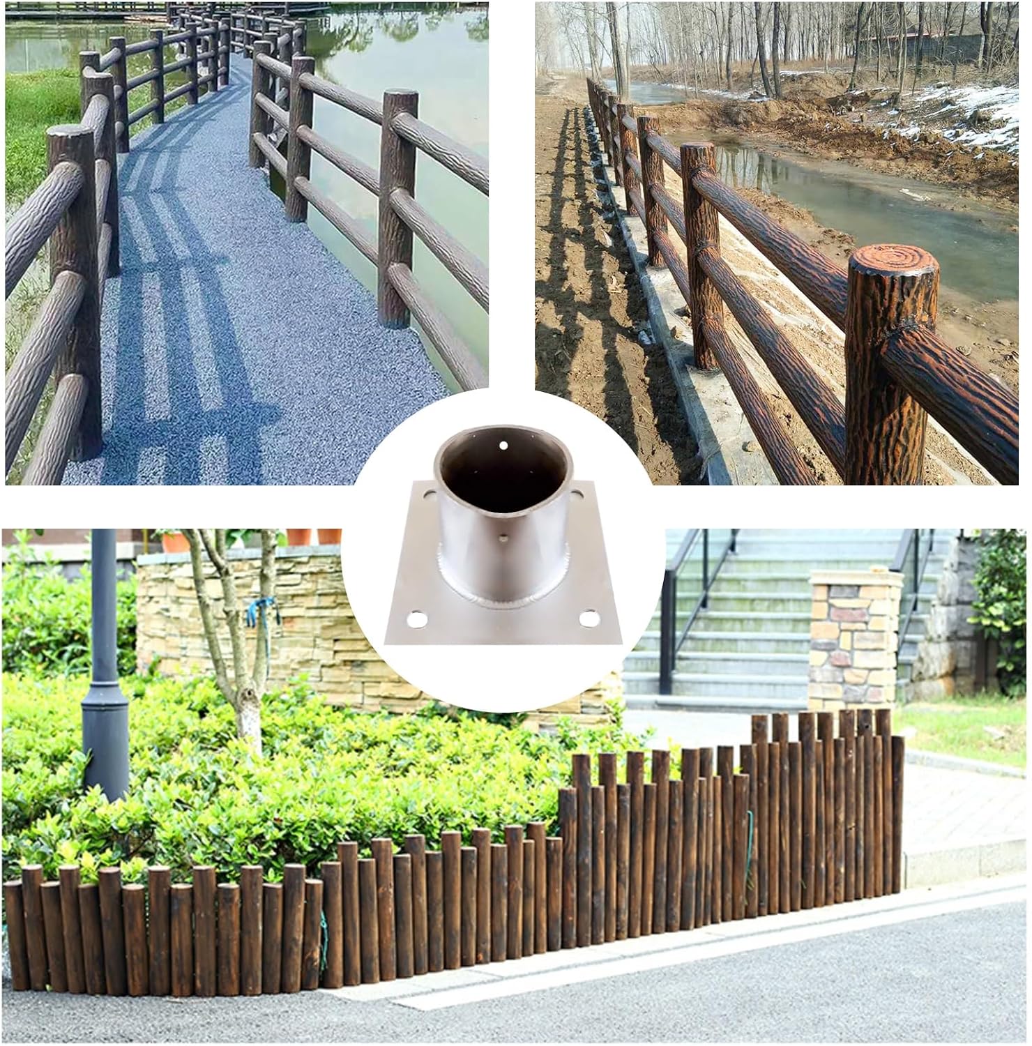 Fence Pole Floor Flange, Stainless Steel Base Flange, Heavy Solid Fence Post Concrete Mount, for Holding The Fence, Mailbox, Flag Round Posts (Color : Dia 110mm(4.3in), Size : 2 Pcs)
