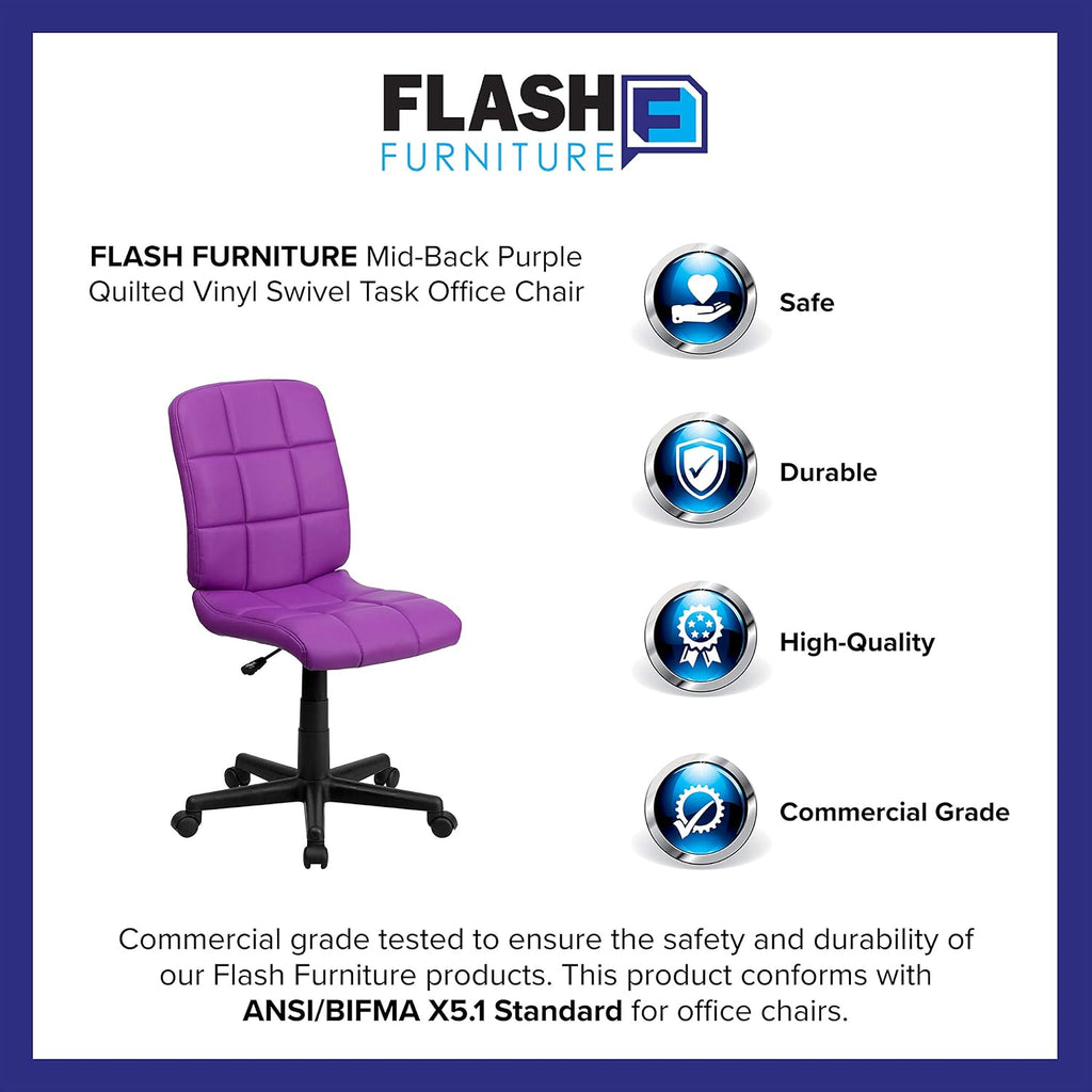 Flash Furniture Clayton Mid-Back Purple Quilted Vinyl Swivel Task Office Chair