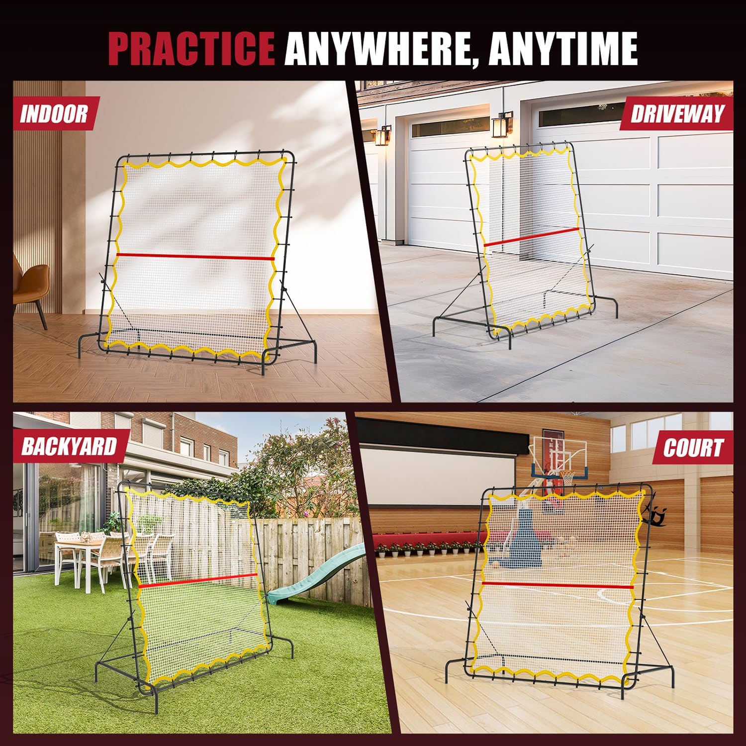 Pickleball Rebounder Net 6.5x6.5ft Portable Tennis Practice Wall Rebound Net Adjustable Tilt, Sport Training Equipment Bounce Back Net, for Court Backyard and Indoor & Outdoor