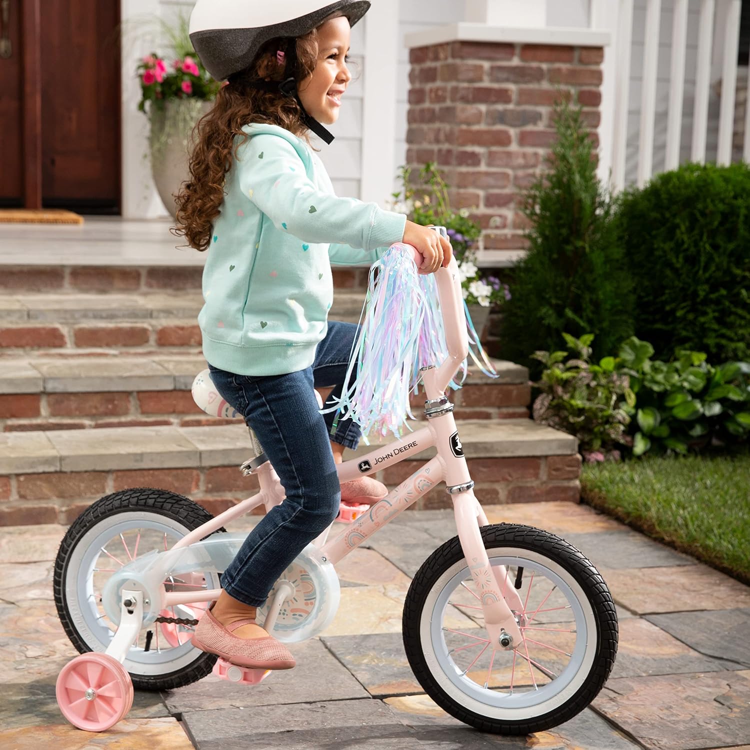 John Deere Beginner Toddler Bike – 12 Inch Boys and Girls Bike — Clouds — Sturdy and Lightweight Kids Bikes for Ages 3 and Up — Toddler Bike with Adjustable Handle Bars and Seat