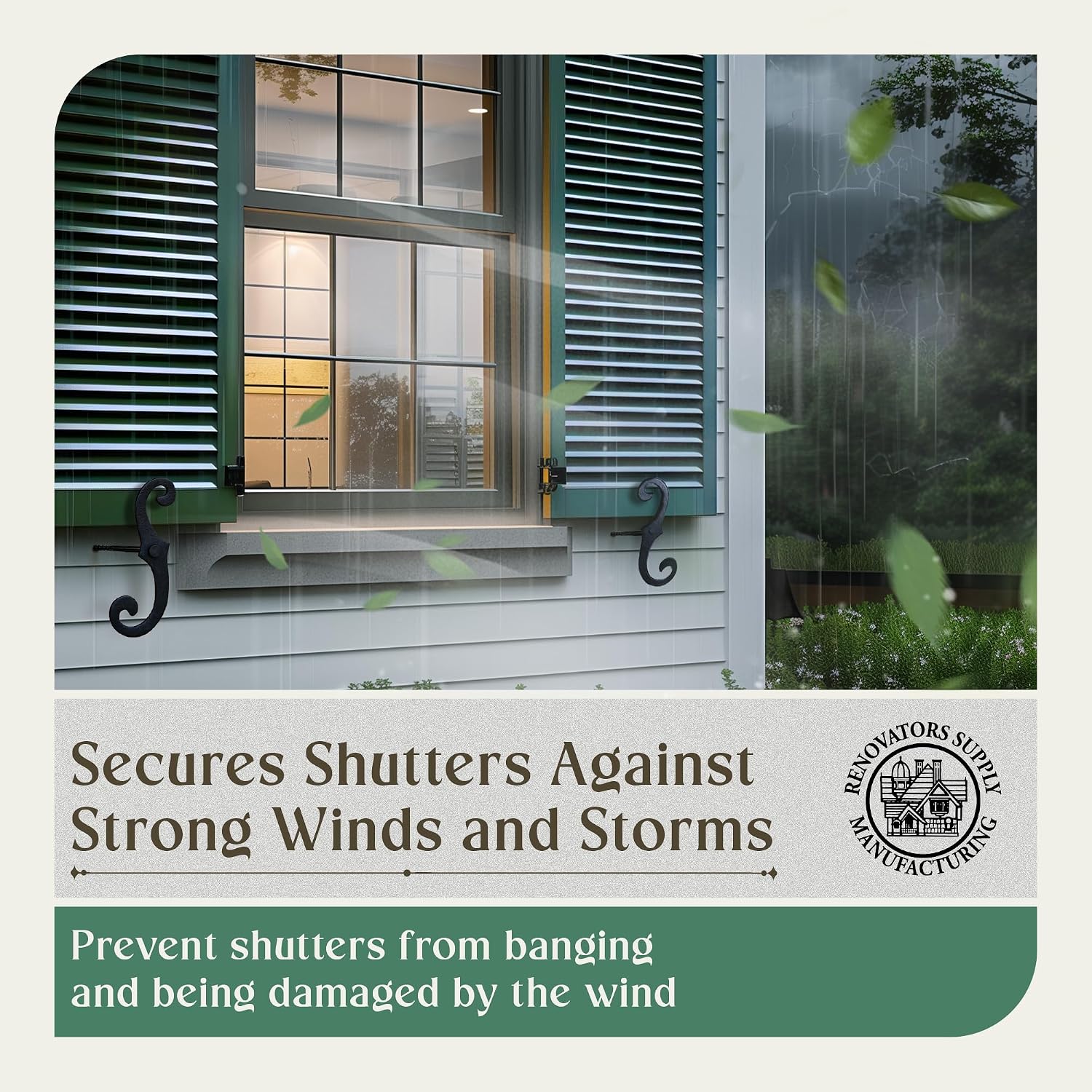 Renovators Supply Decorative S Style Shutter Dogs - Rust Resistant Powder Coated External Shutter Tieback Hardware with Mounting Screws - 6.5 Inches, Cast Aluminum (Pack of 50 Pairs)