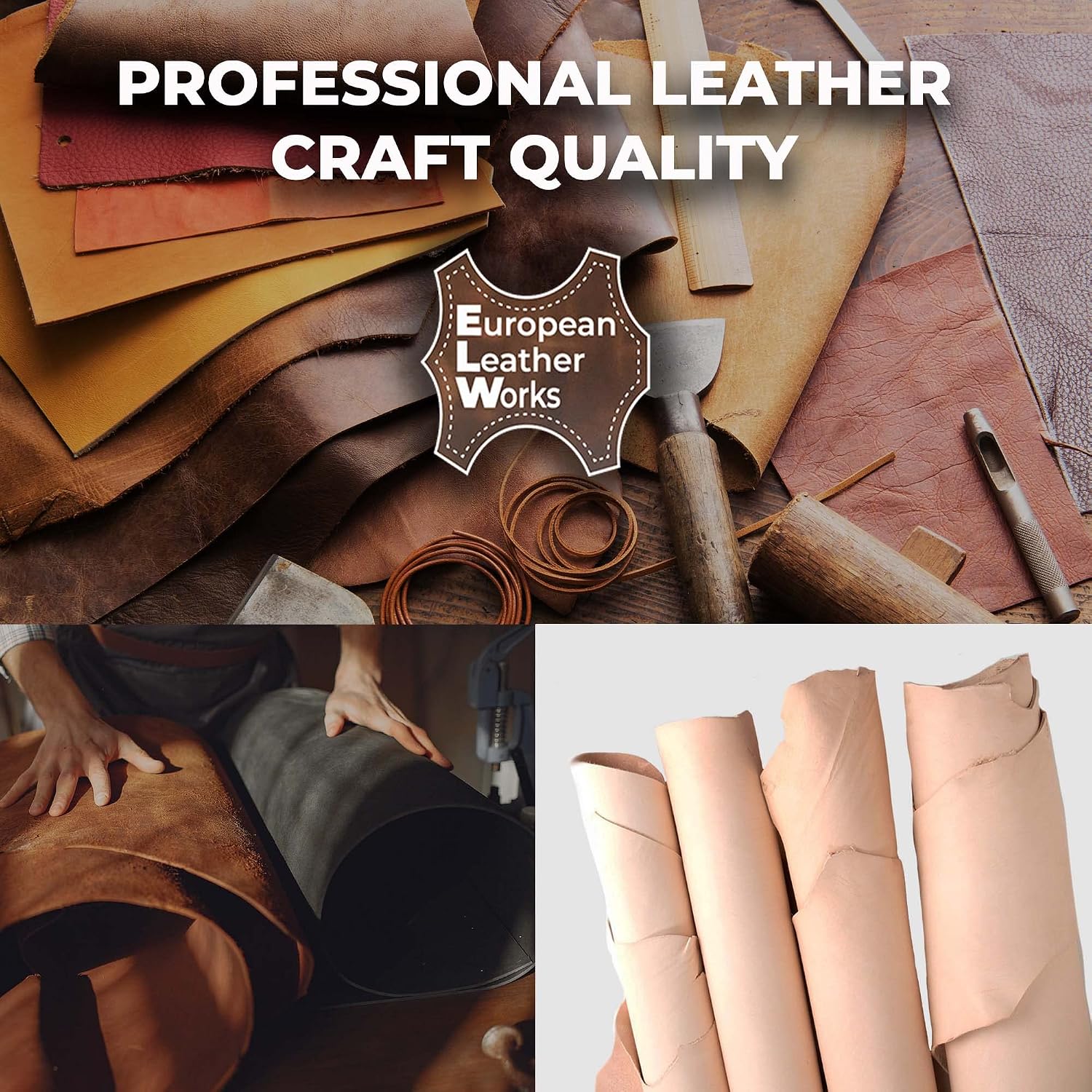 ELW 7-8 oz.(3-3.2 mm) Thickness Pre-Cut Square 16-18 SQ FT, Tooling Leather Vegetable Tanned Full Grain Leather - Cowhide Leathercraft for Holsters Knife Sheaths Coasters Molding Emboss Stamp Cases