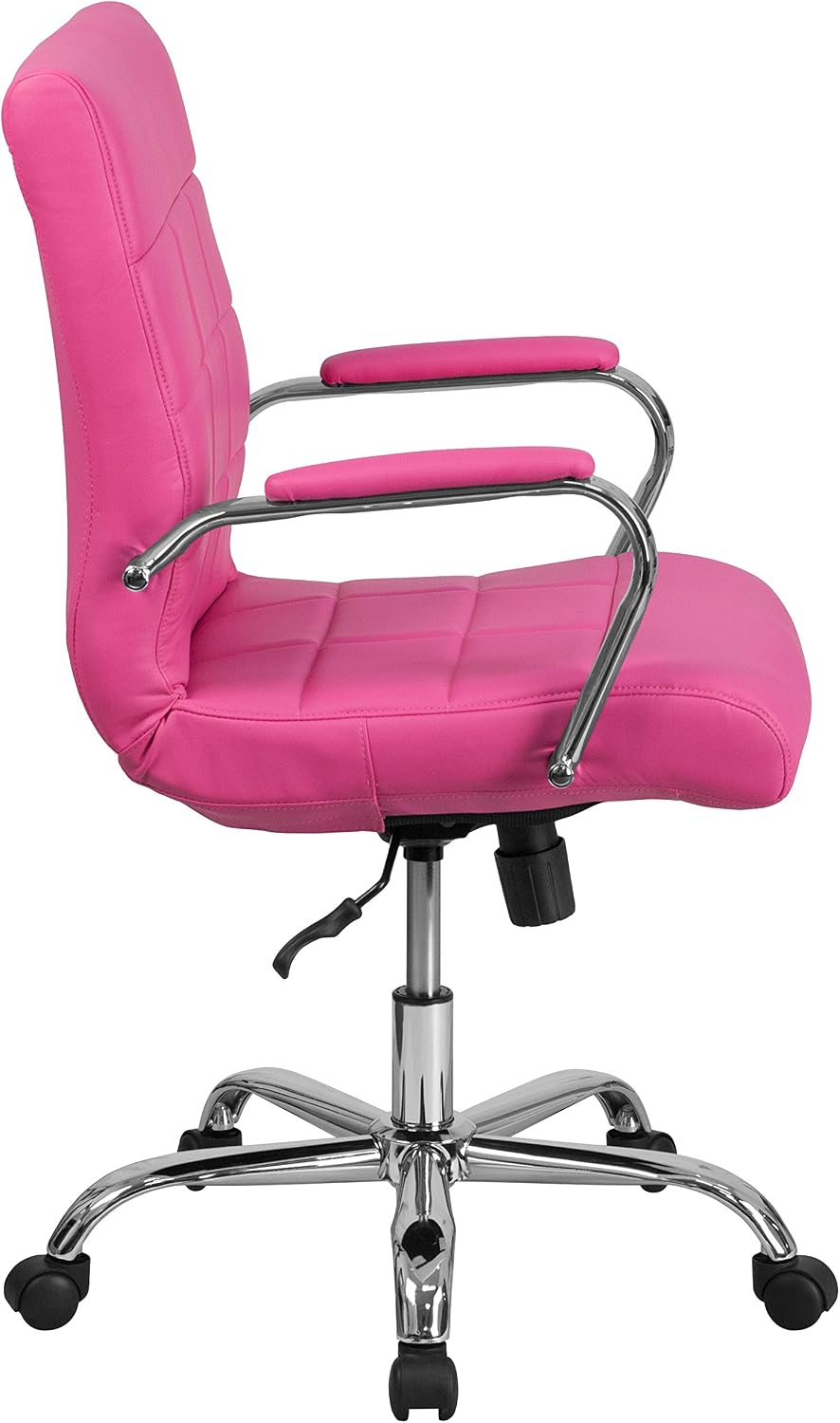 Flash Furniture Vivian Mid-Back Pink Vinyl Executive Swivel Office Chair with Chrome Base and Arms