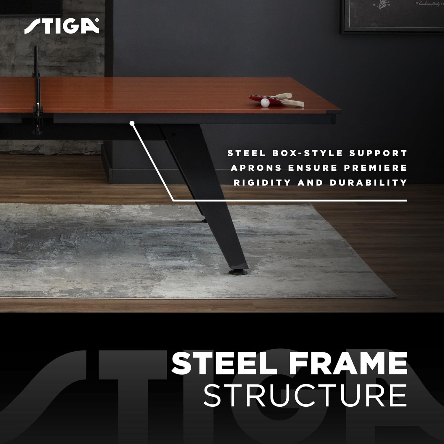 STIGA Ultra Indoor Table Tennis Table – 18mm Woodgrain Ping Pong Table with Steel Frame, Tournament Net & Post, Adjustable Leg Levelers, Modern Furniture-Style Design