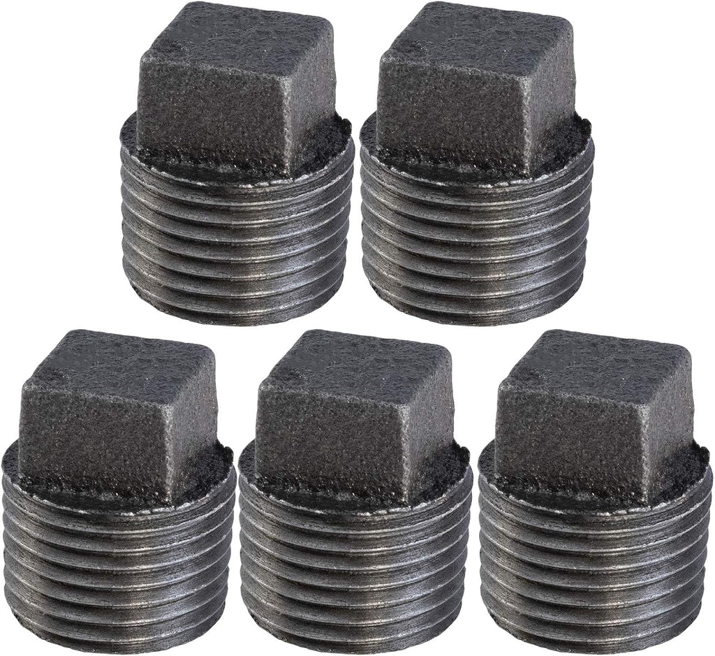 SUPPLYGIANT BMPL1000S-5 BMPL1000-5 Black Pipe Fitting, Malleable Iron Plug with Square Head Threaded Connector 1 Inch (Pack of 5)