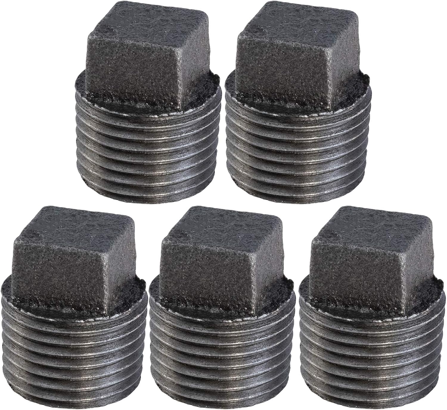 SUPPLYGIANT BMPL1000S-5 BMPL1000-5 Black Pipe Fitting, Malleable Iron Plug with Square Head Threaded Connector 1 Inch (Pack of 5)
