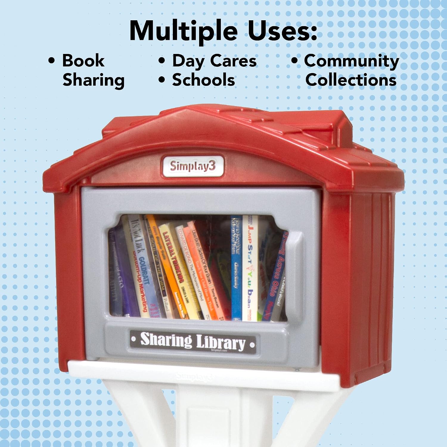 Simplay3 Dig-Free Sharing Library for Indoor or Outdoor Use, Little Sharing Library for Neighborhoods and Schools, Made in USA