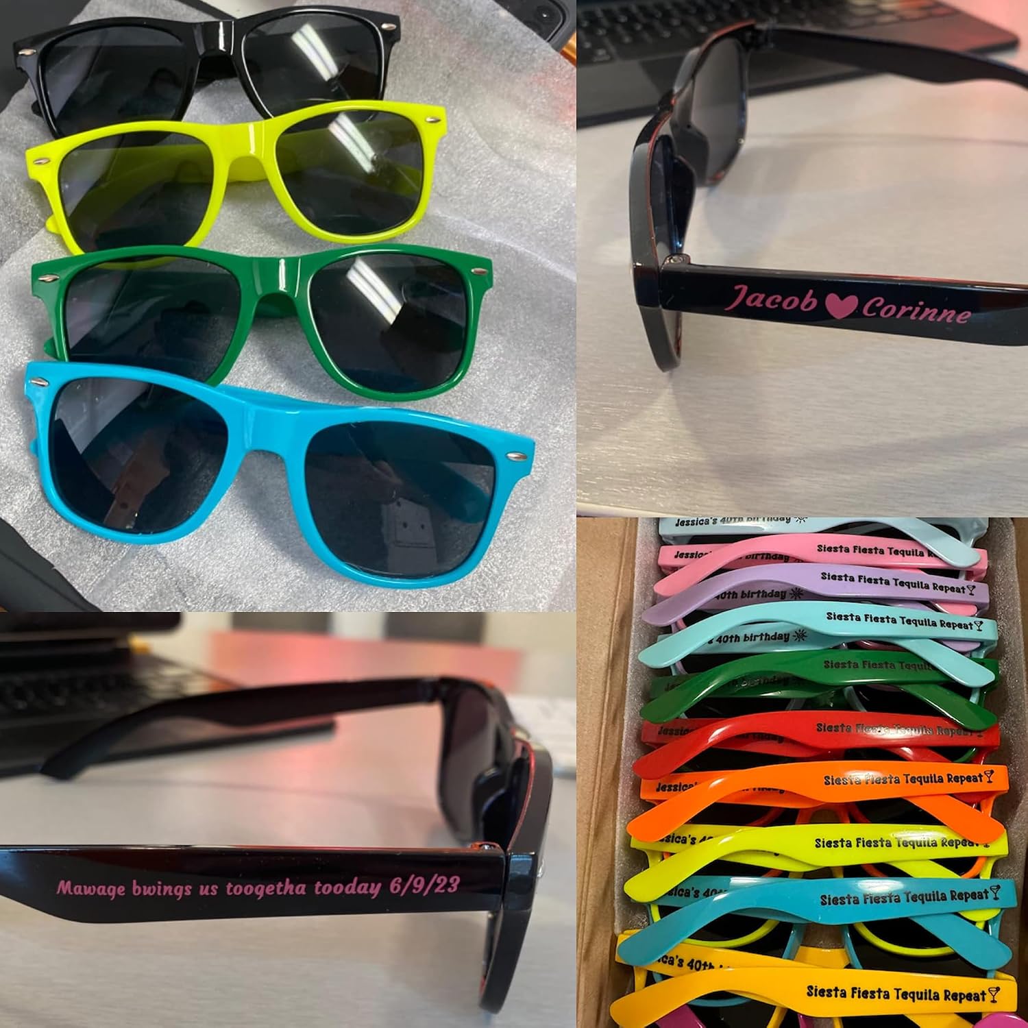 50PC Custom Sunglasses Personalized Bulk Party Favors Wedding Guests Logo School Music Show Birthday Bachelorette Bridesmaid Gifts Garden Graduate 2024 Prom Customizable Glasses (Blue)
