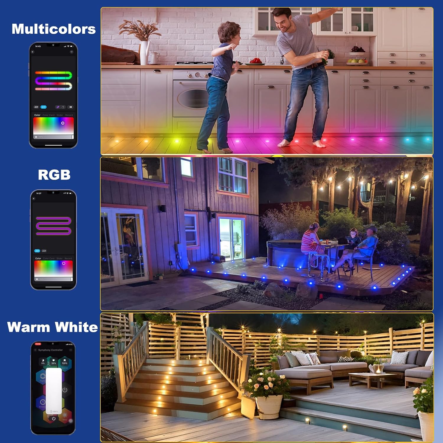 Sumaote LED Deck Lights Kit 50 Pack, 1.22' Low Voltage WiFi RGBW+IC Multicolor Dynamic Recessed Deck Lighting, IP67 Waterproof 12V Step Lights Outdoor for Garden Yard Path Stairs