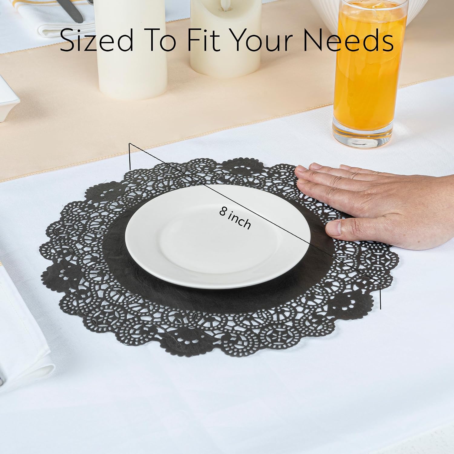 Restaurantware Black Paper Doilies 4000 Count 8 x 8 Inch, Disposable, Long Lasting Absorbent Paper Doilies for Tables with Elegant Lace Finish for Pastries, Cupcakes, Cookies and Desserts