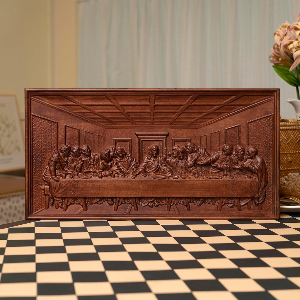 Handmade Wooden The Last Supper Wall Decor for Dining Room | 20 Inch, Beechwood, Two Hooks on the Back, Jesus and the Twelve Apostles, Christian Gift