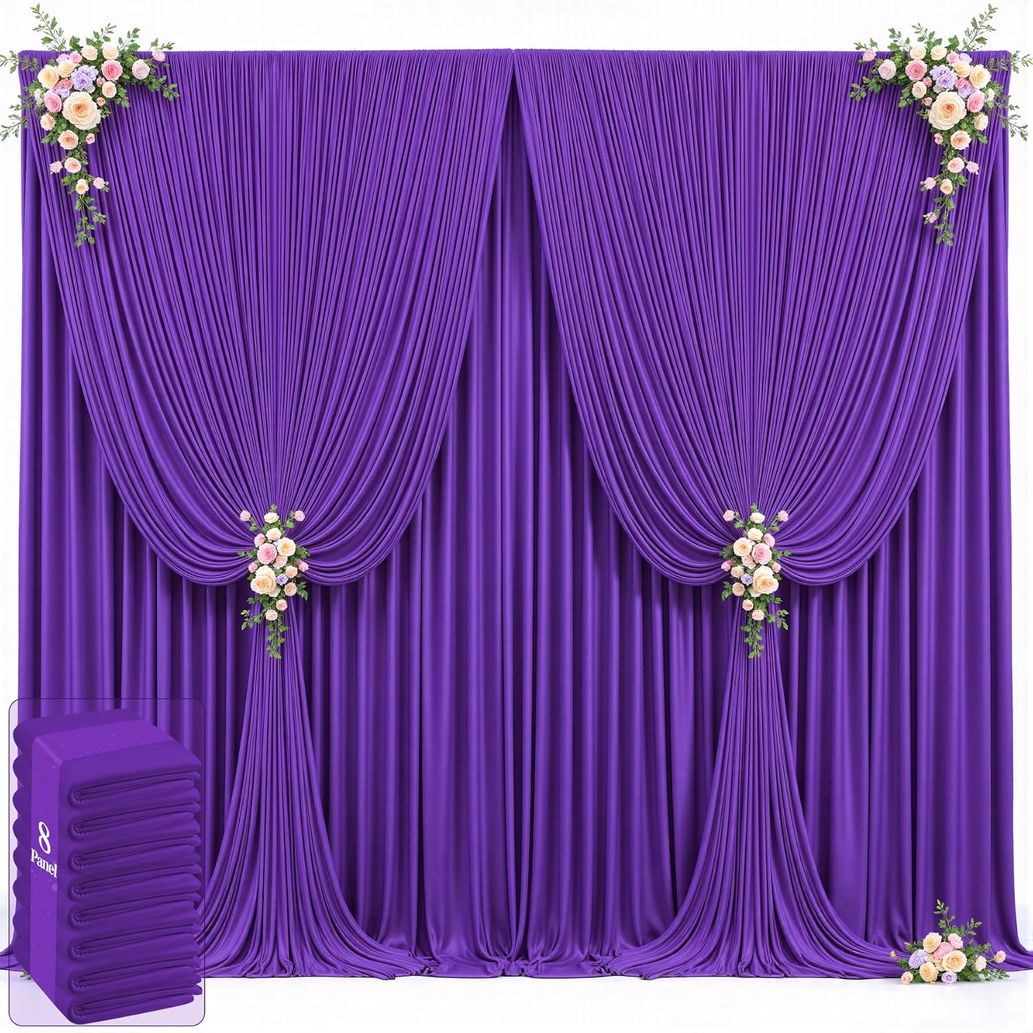 40ft x 12ft Purple Backdrop Curtains Wrinkle Free Backdrop Curtain for Wedding Parties Purple Fabric Backdrops Drapes Back Drop Cloth Bridal Shower Stage Curtains Wedding Decorations for Reception
