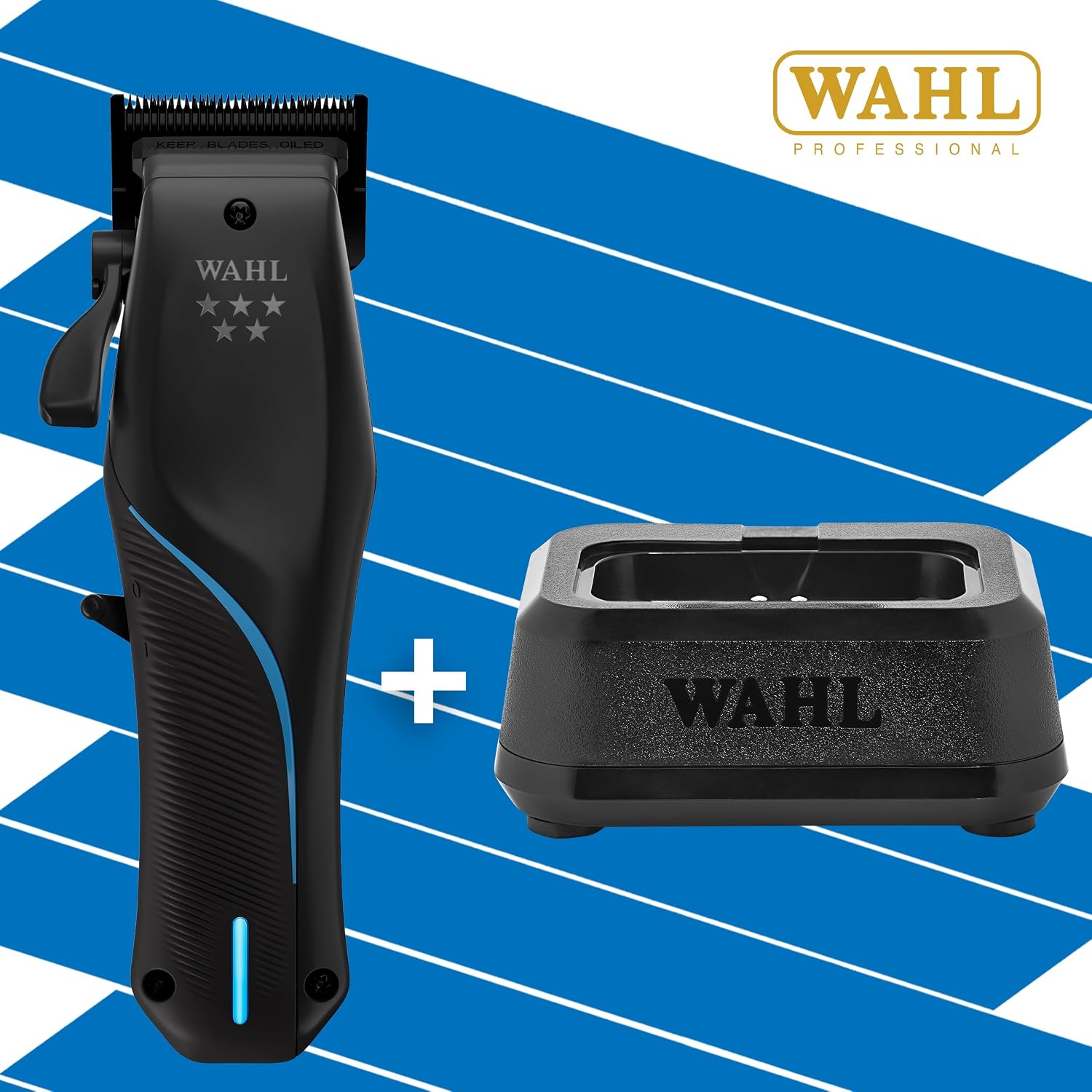 Wahl Professional 5 Star Vapor Clipper with Low Profile Charging Stand, Corded/Cordless, Adjustable F32 Fadeout Blade, Barber Bundle