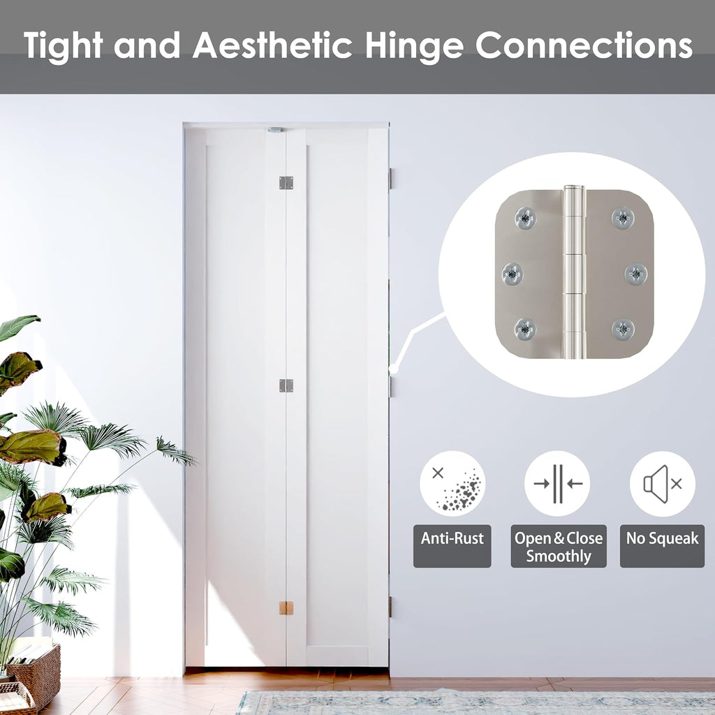 180 Degree Bifold Door, for 48″x 80″ Door Openings, White 1-Lite Mirrored Folding Door with Hinges Hardware Set, Full Access Bifold Closet Doors Perfect for Interior Openings
