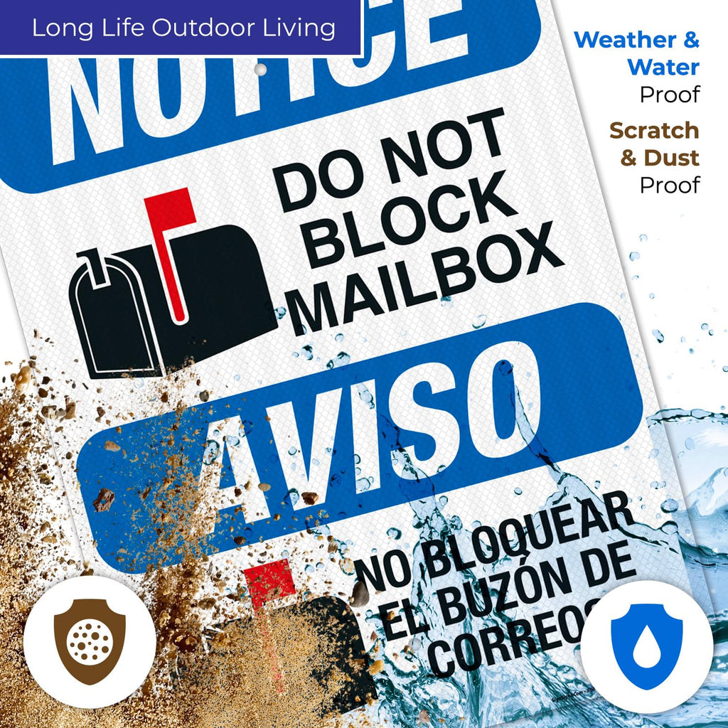 Do Not Block Mailbox Bilingual Sign, 18x24 Inches, 3M EGP Reflective with Post & Cast Iron Base Stand Set Made in USA by Sigo Signs