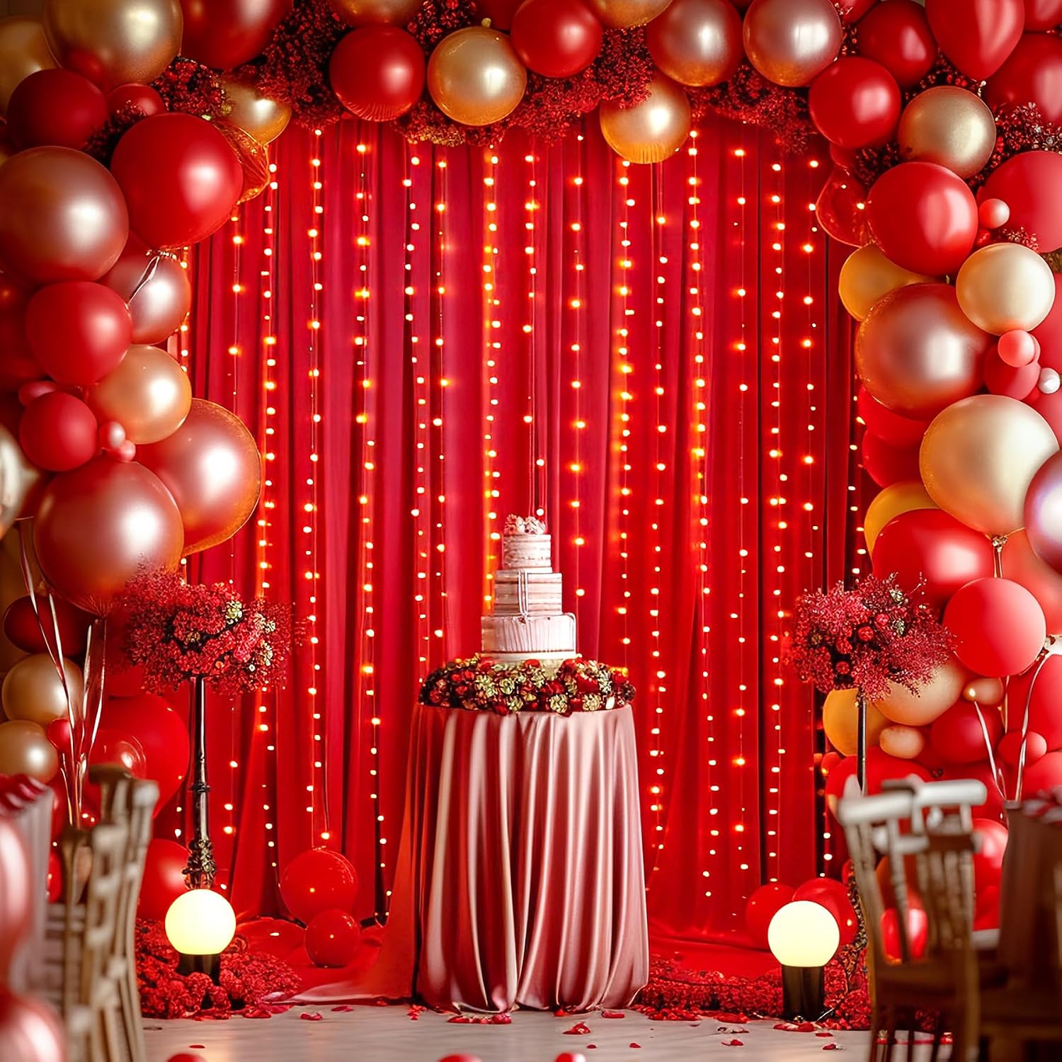 10 Panels Red Backdrop Curtain for Parties Wedding Wrinkle Free Red Photo Curtains Backdrop Drapes Fabric Decoration for Christmas Birthday Party Baby Shower 50ft(W) x 10ft(H)